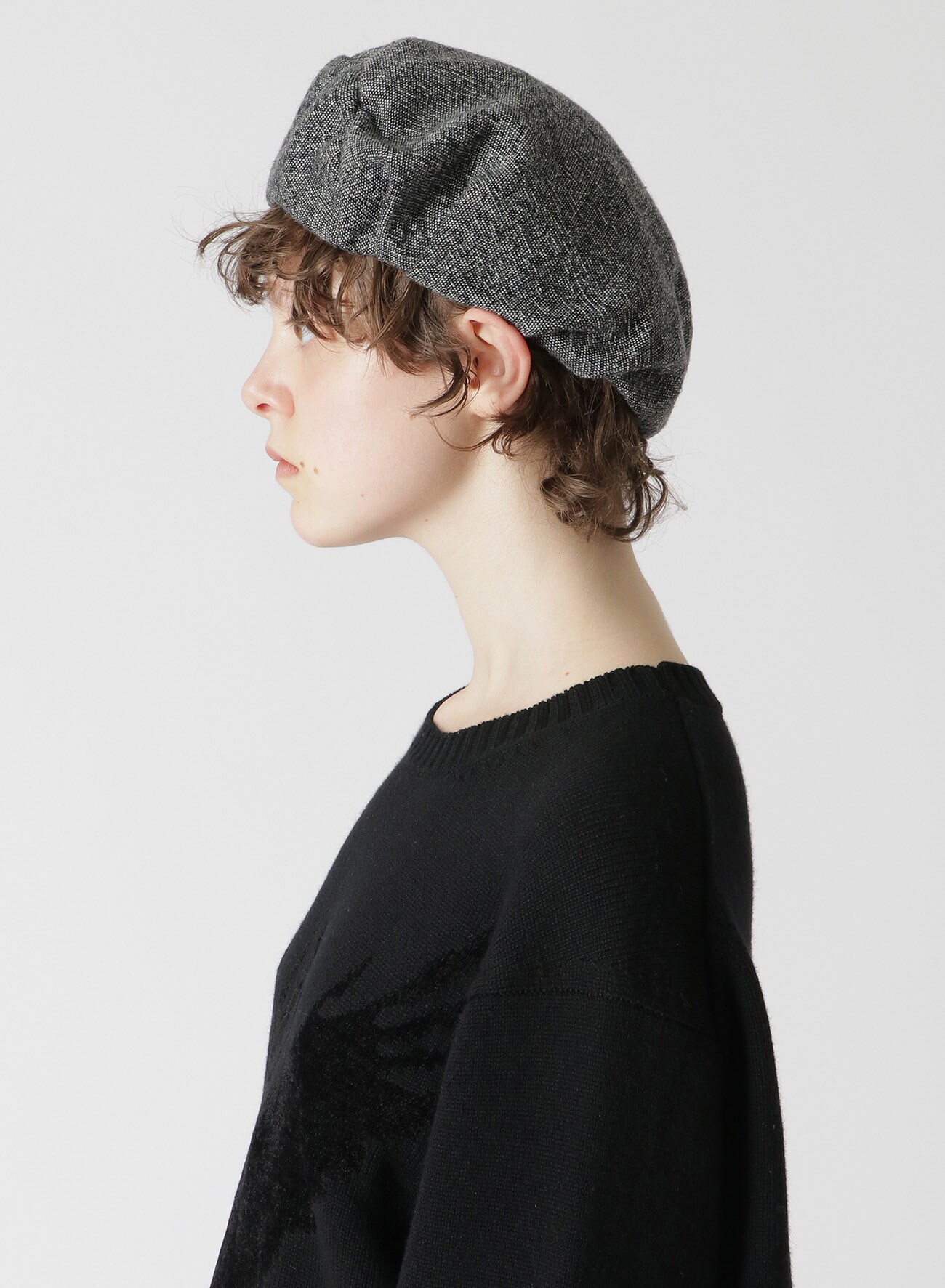 CRUMPLED WOOL TWEED BERET(FREE SIZE White x Black): Y's｜THE SHOP