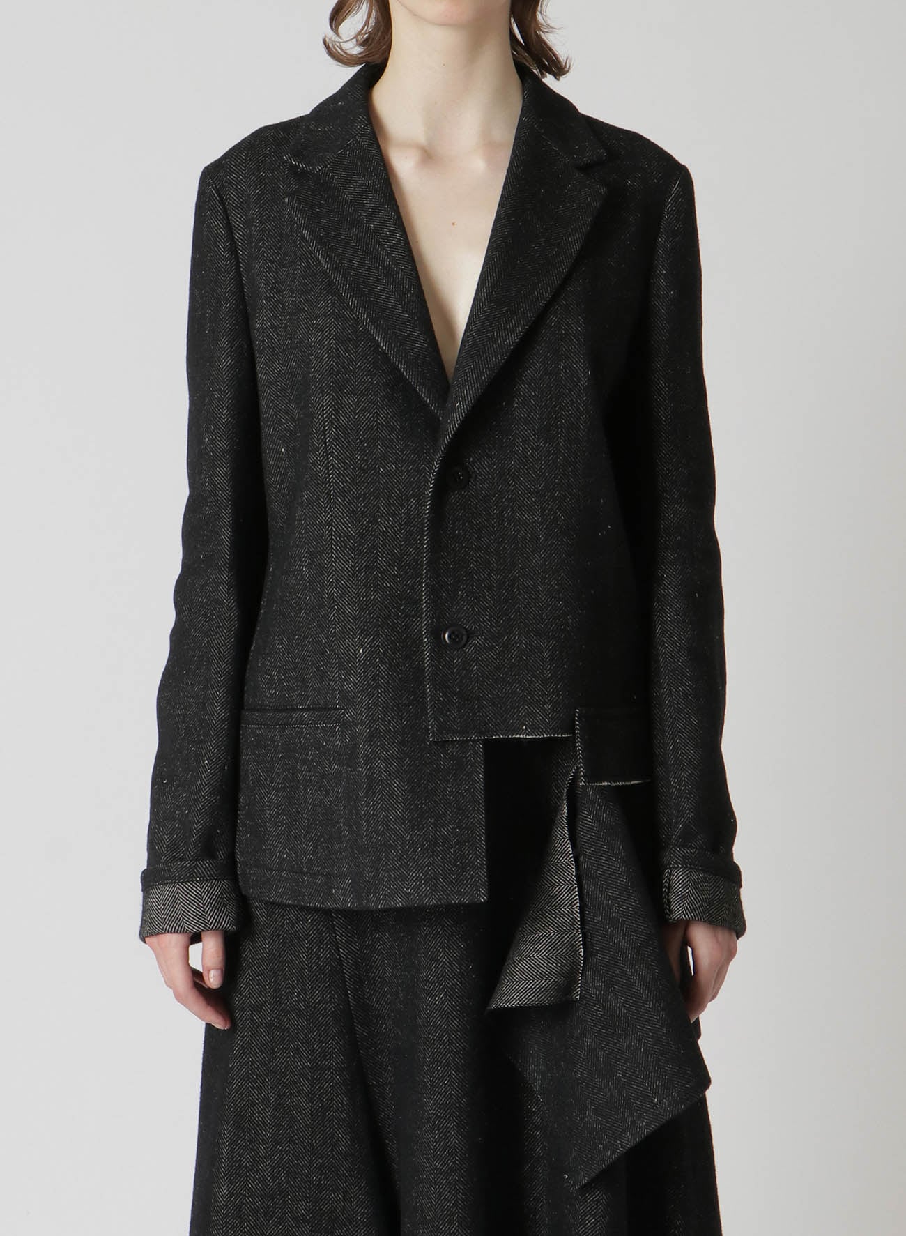 WOOL/LINEN NEPPY HERRINGBONE LEFT SLIT DETAIL JACKET