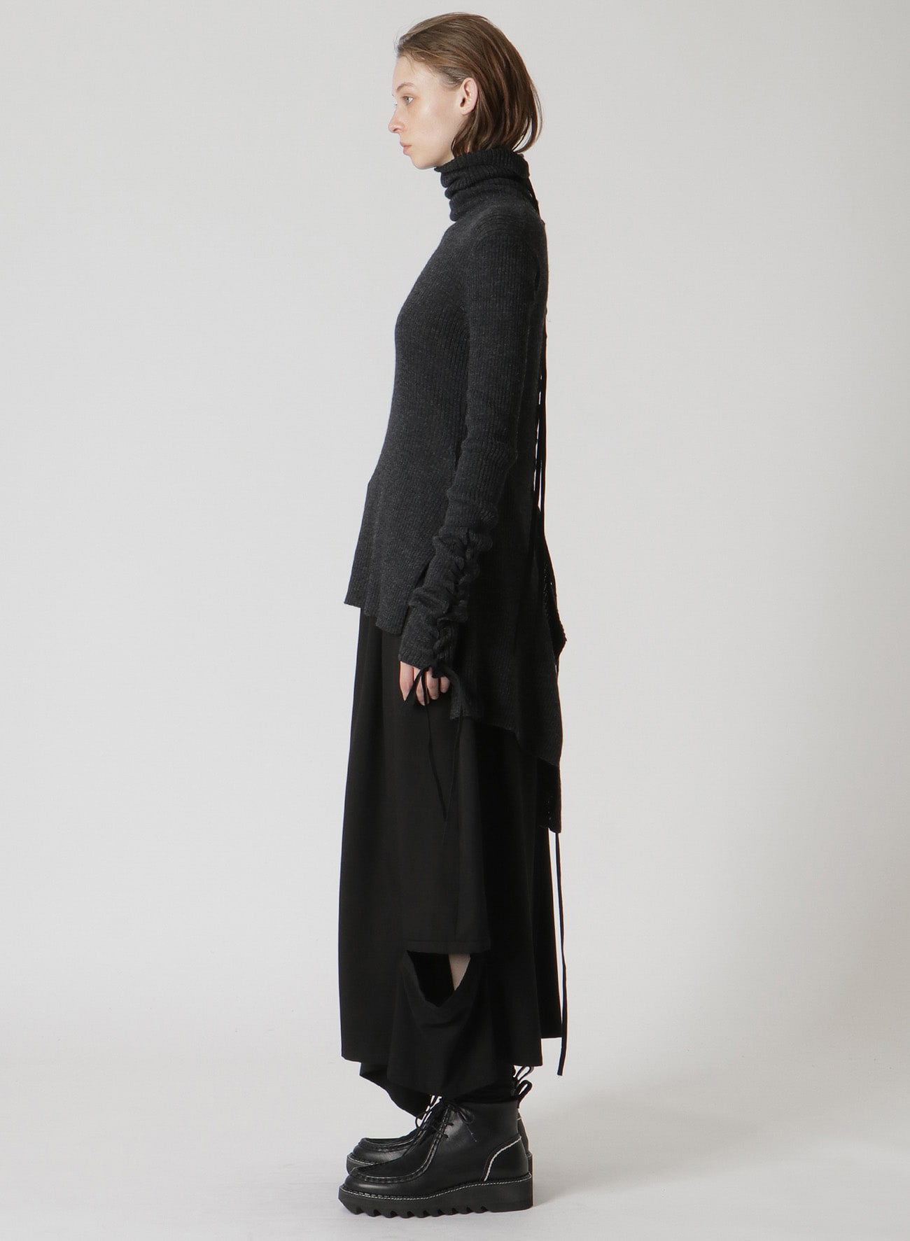 WOOL LACE-UP BACK/SLEEVE DETAIL SWEATER(S Charcoal): Y's｜THE SHOP ...