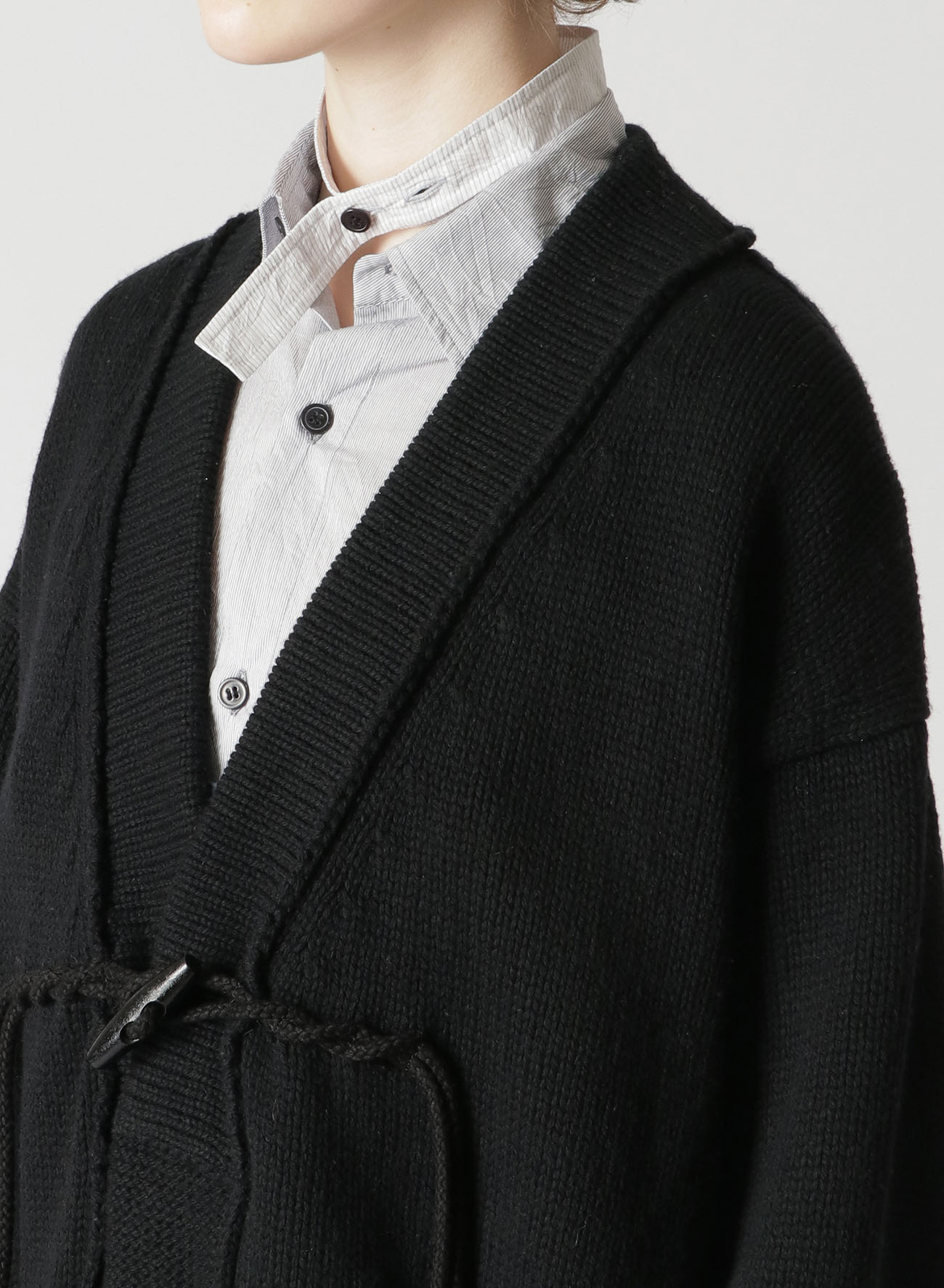 WOOL BLEND JERSEY TOGGLE BUTTON OVERSIZED CARDIGAN(S Black): Y's 