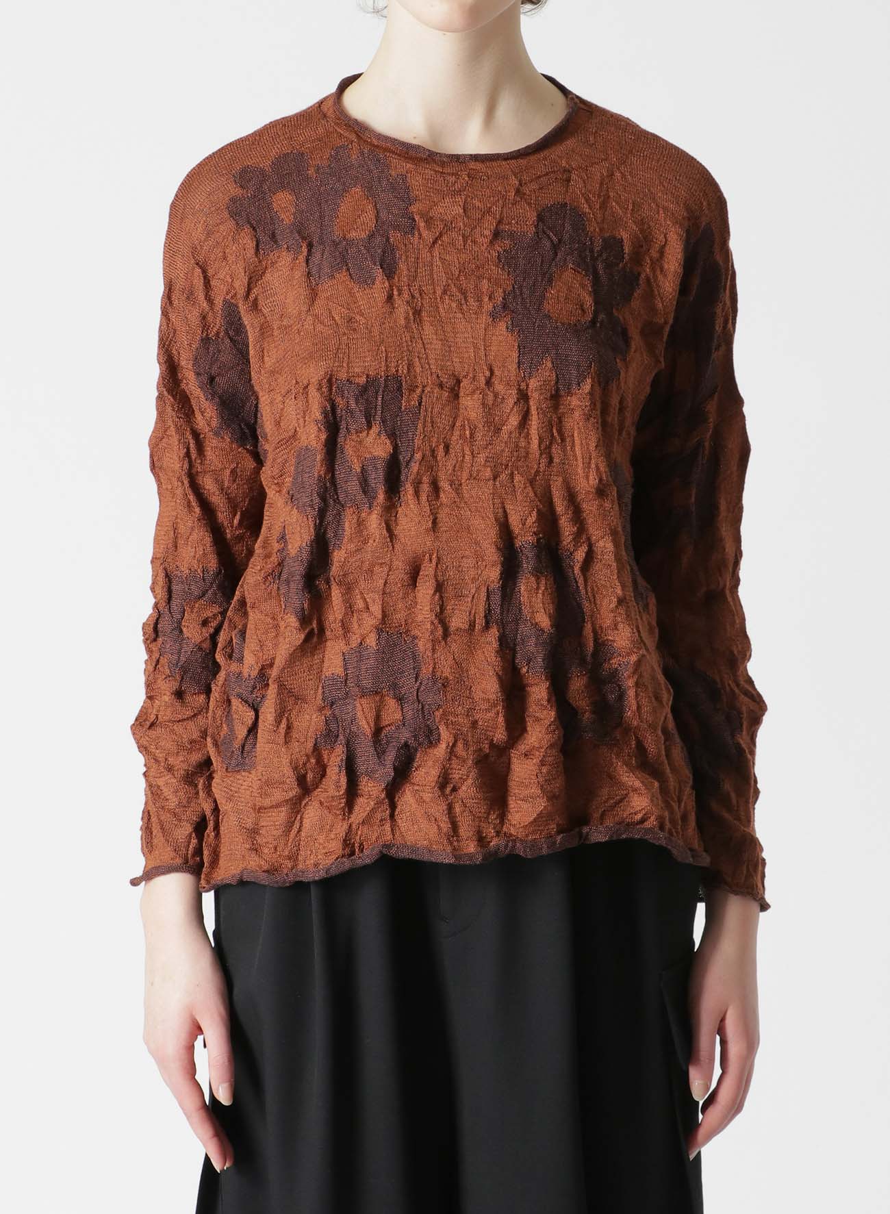 FLOWER PRINT WRINKLED OVERSIZED PULLOVER