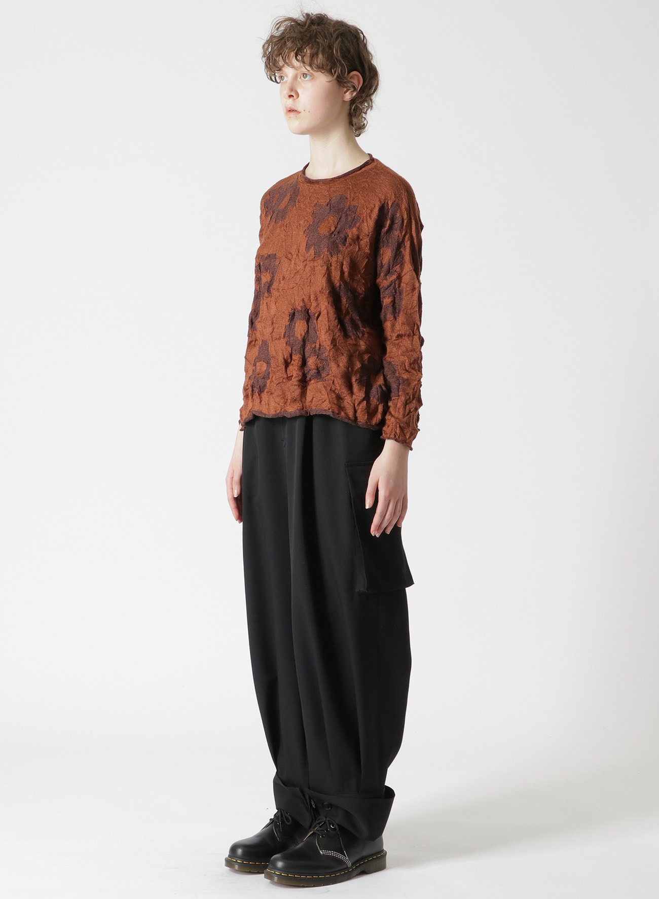 FLOWER PRINT WRINKLED OVERSIZED PULLOVER(S Orange): Y's｜THE SHOP