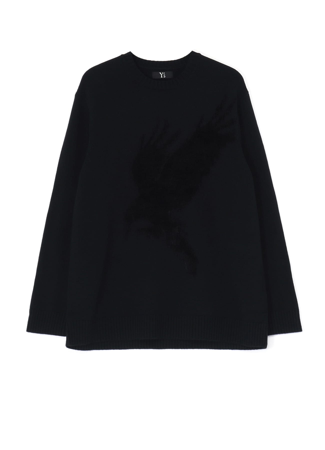 WOOL BLEND CROW MOTIF PULLOVER(S Black): Y's｜THE ...
