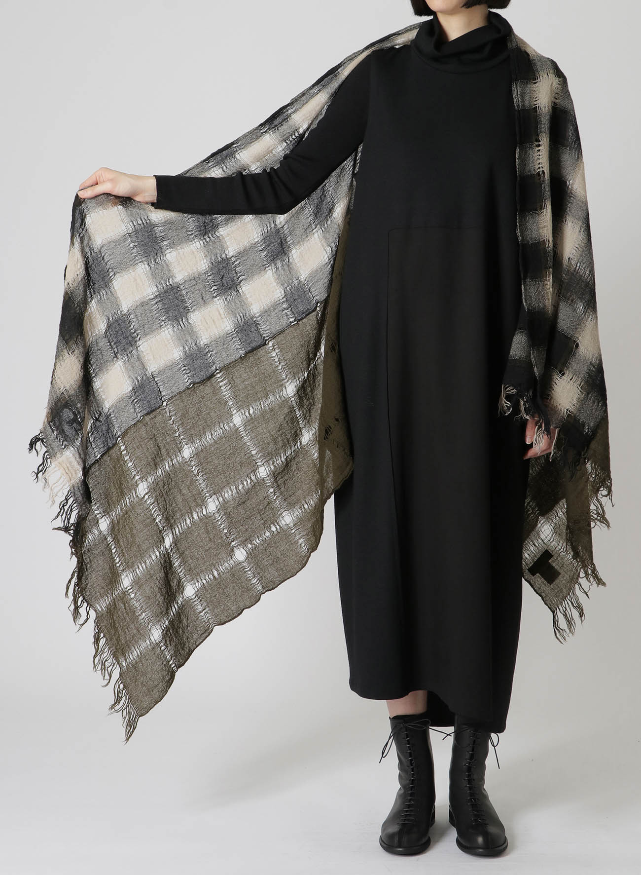 2-LAYER PLAID SCARF(FREE SIZE Black): Y's｜THE SHOP YOHJI YAMAMOTO