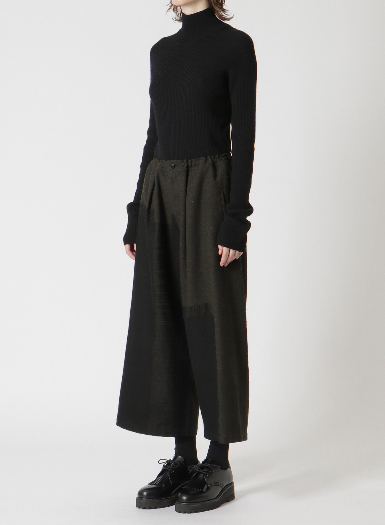 WOOL BLEND WIDE LEG PLEATED PANTS(S Khaki): Y's｜THE SHOP YOHJI