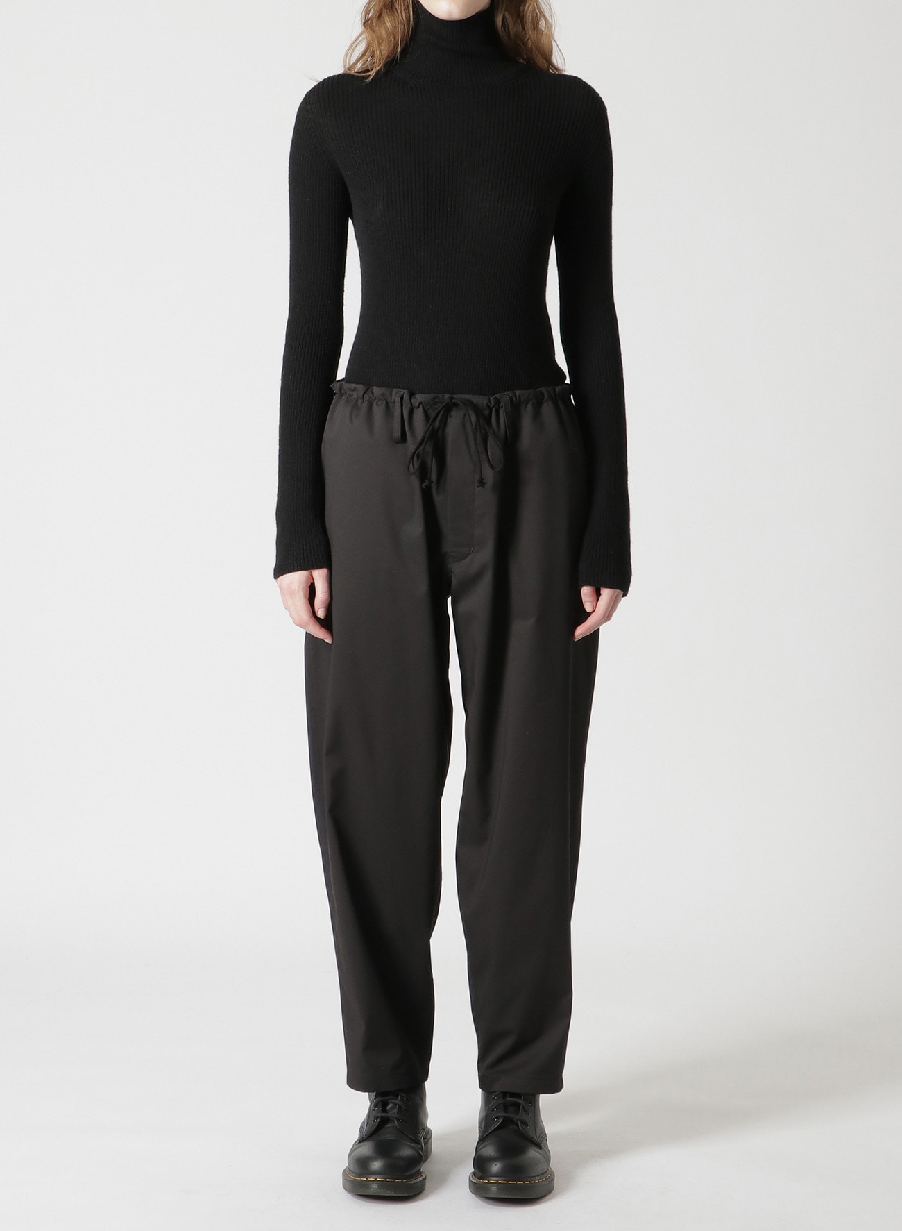 STRETCHY POLYESTER/RAYON TWILL DRAWSTRING PANTS(S Black): Y's｜THE ...