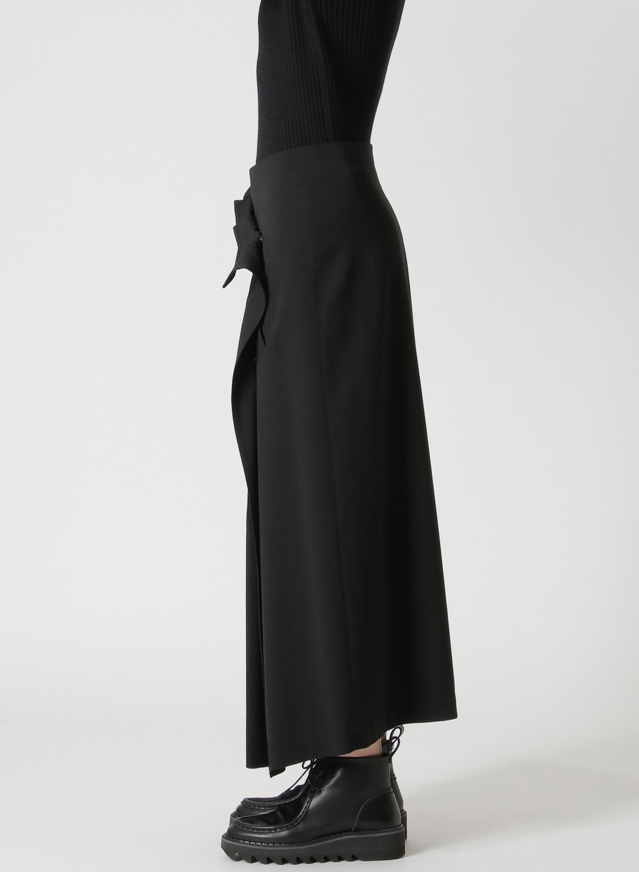 WRINKLED WOOL/RAYON TWILL PLEATED WRAP SKIRT