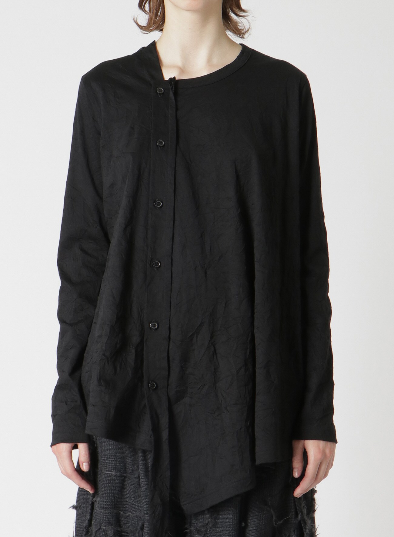 DECONSTRUCTED PLACKET LONG SLEEVE T-SHIRT(S Black): Y's｜THE SHOP