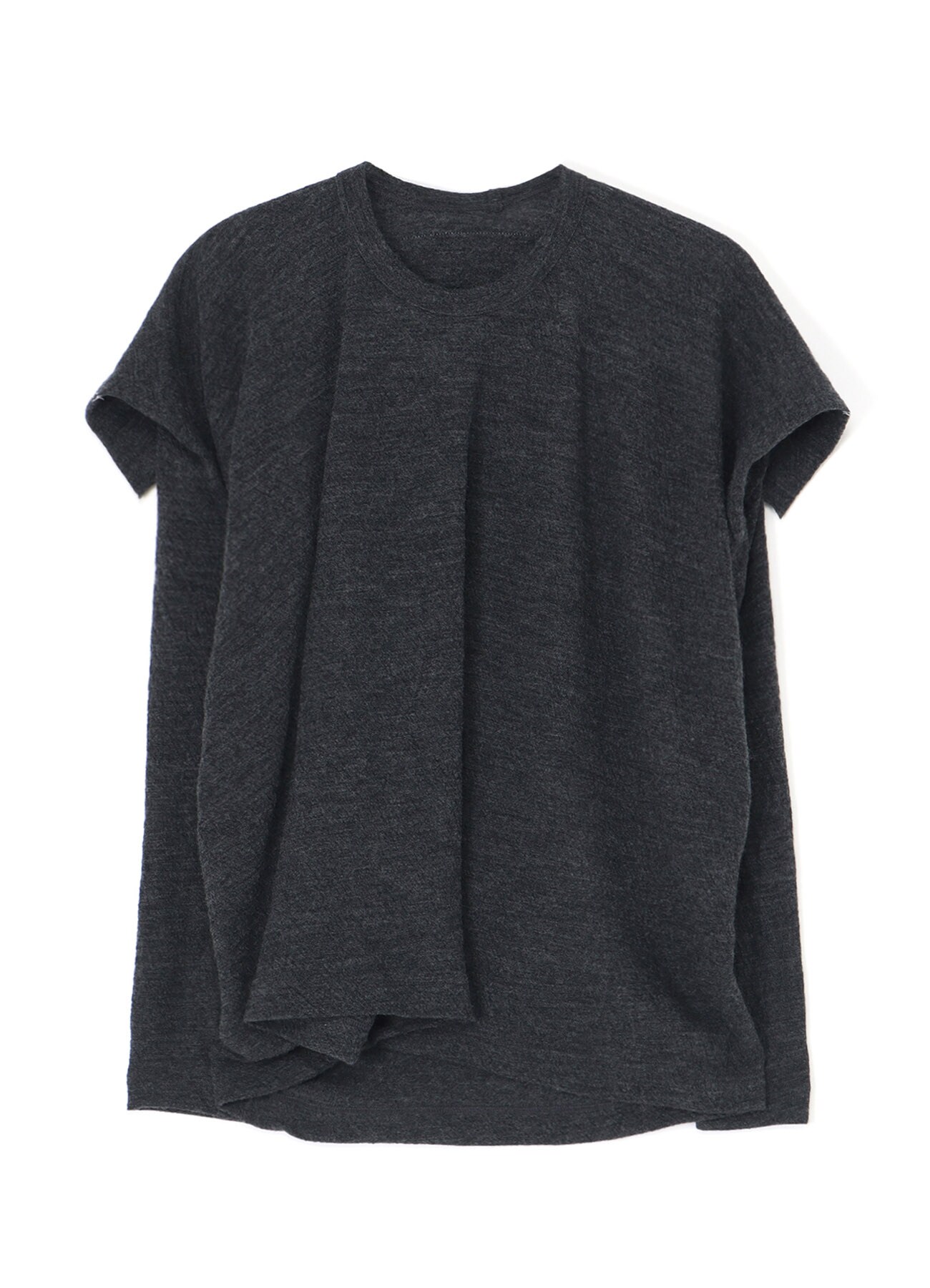 WOOL FELT ROUND NECK LONG SLEEVE T-SHIRT(S Charcoal): Y's｜THE