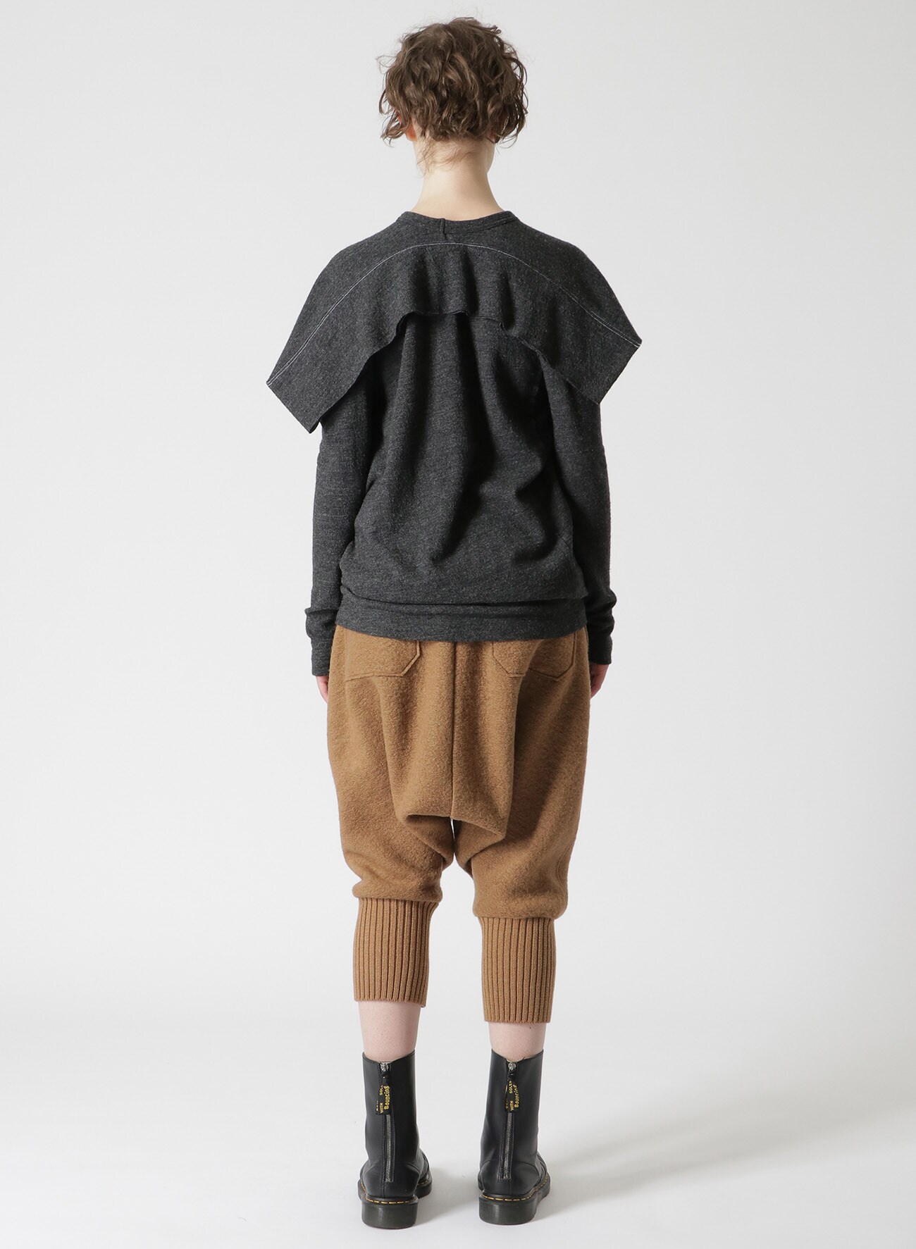 WOOL FELT ROUND NECK LONG SLEEVE T-SHIRT(S Charcoal): Y's｜THE