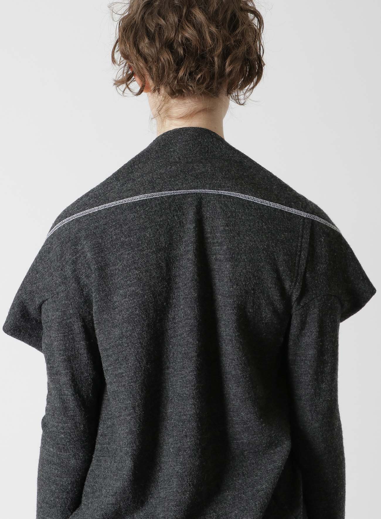 WOOL FELT ROUND NECK LONG SLEEVE T-SHIRT(S Charcoal): Y's｜THE