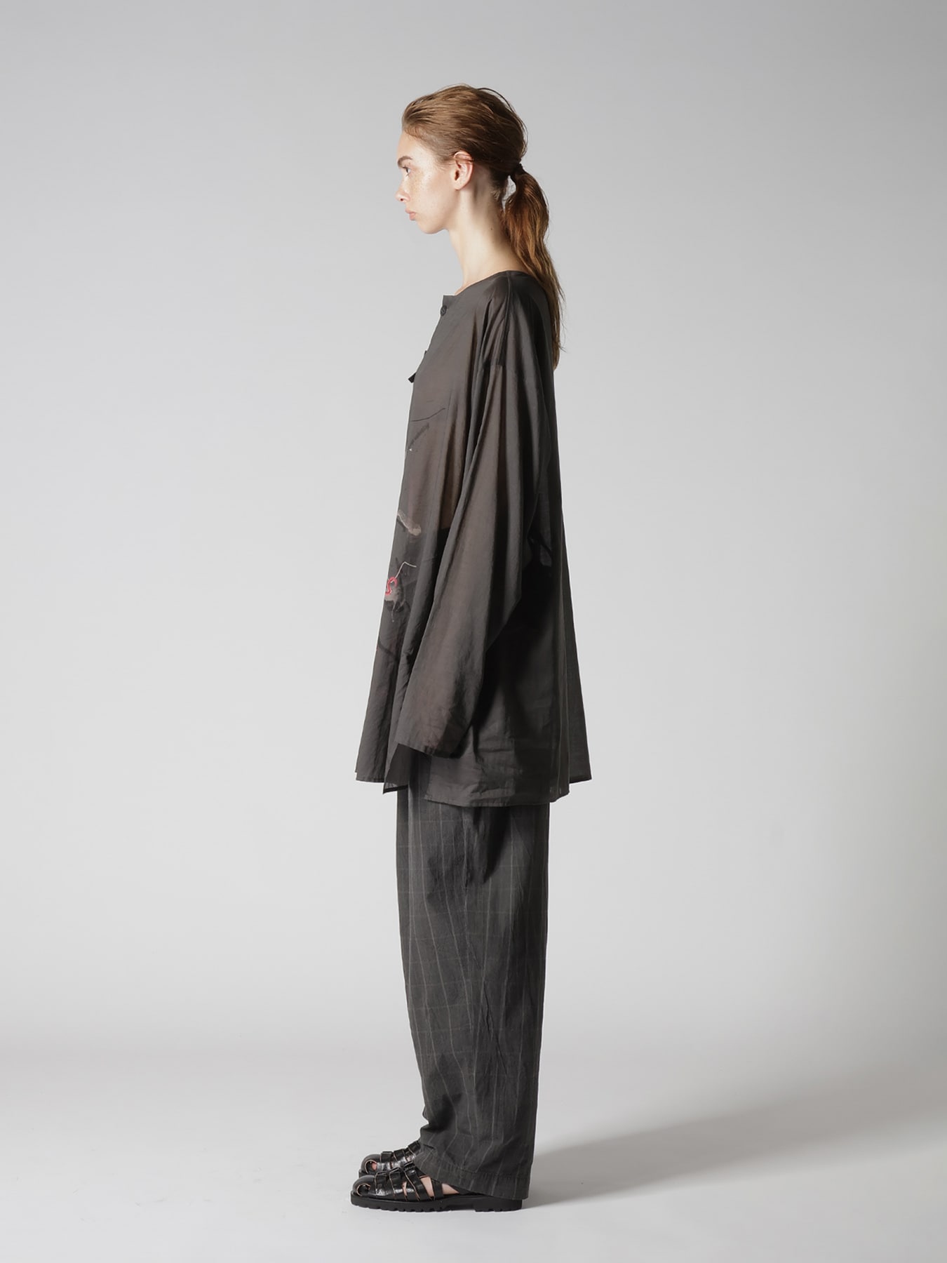 COTTON LAWN "BUT IT'S BORING" PRINT HENLEY NECK BLOUSE