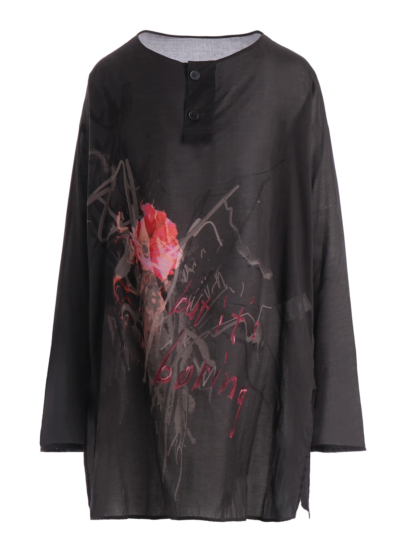 COTTON LAWN "BUT IT'S BORING" PRINT HENLEY NECK BLOUSE