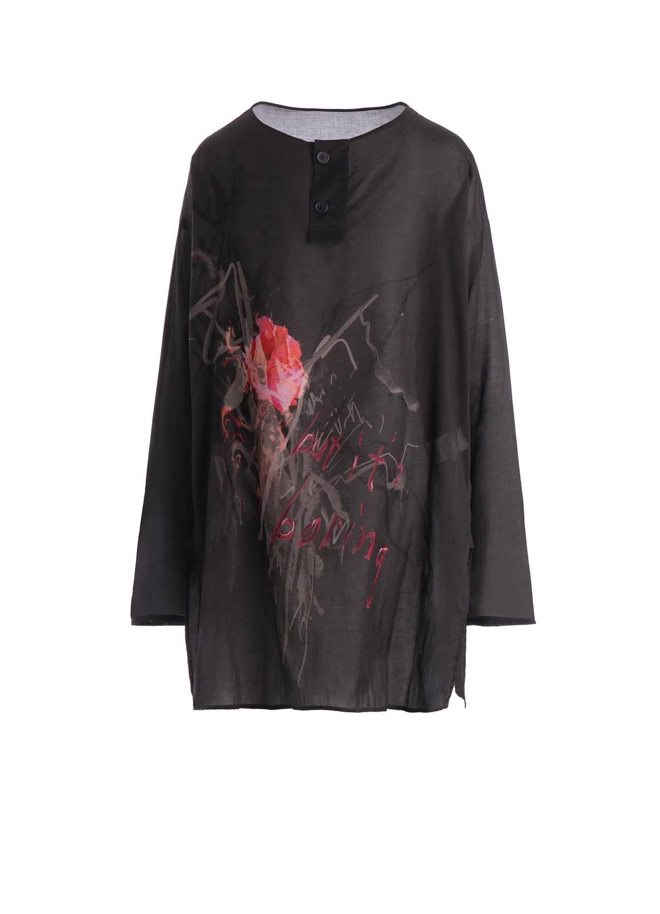 COTTON LAWN "BUT IT'S BORING" PRINT HENLEY NECK BLOUSE