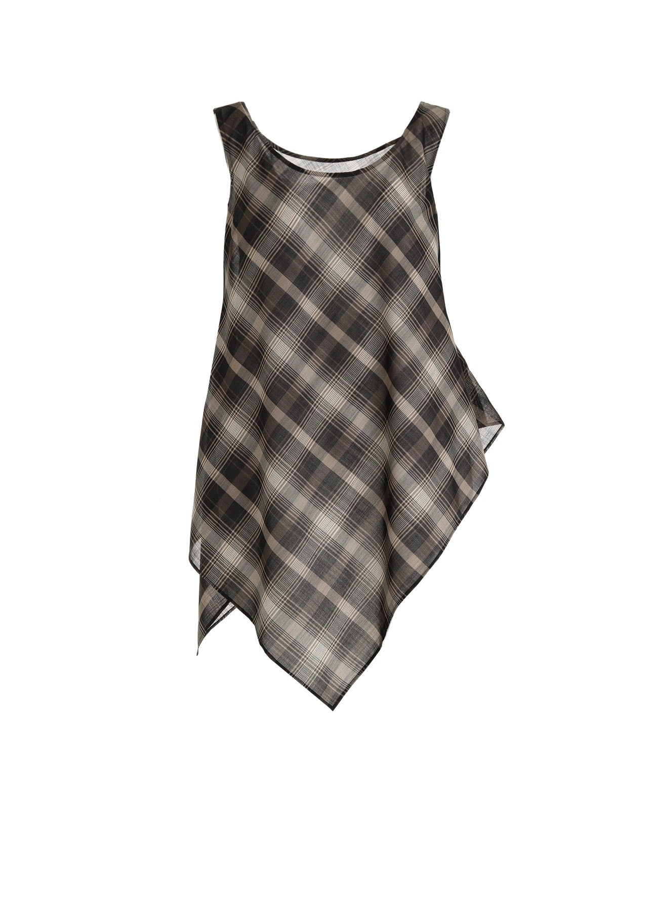 W/PE VOILE PLAID UNEVEN TANKTOP