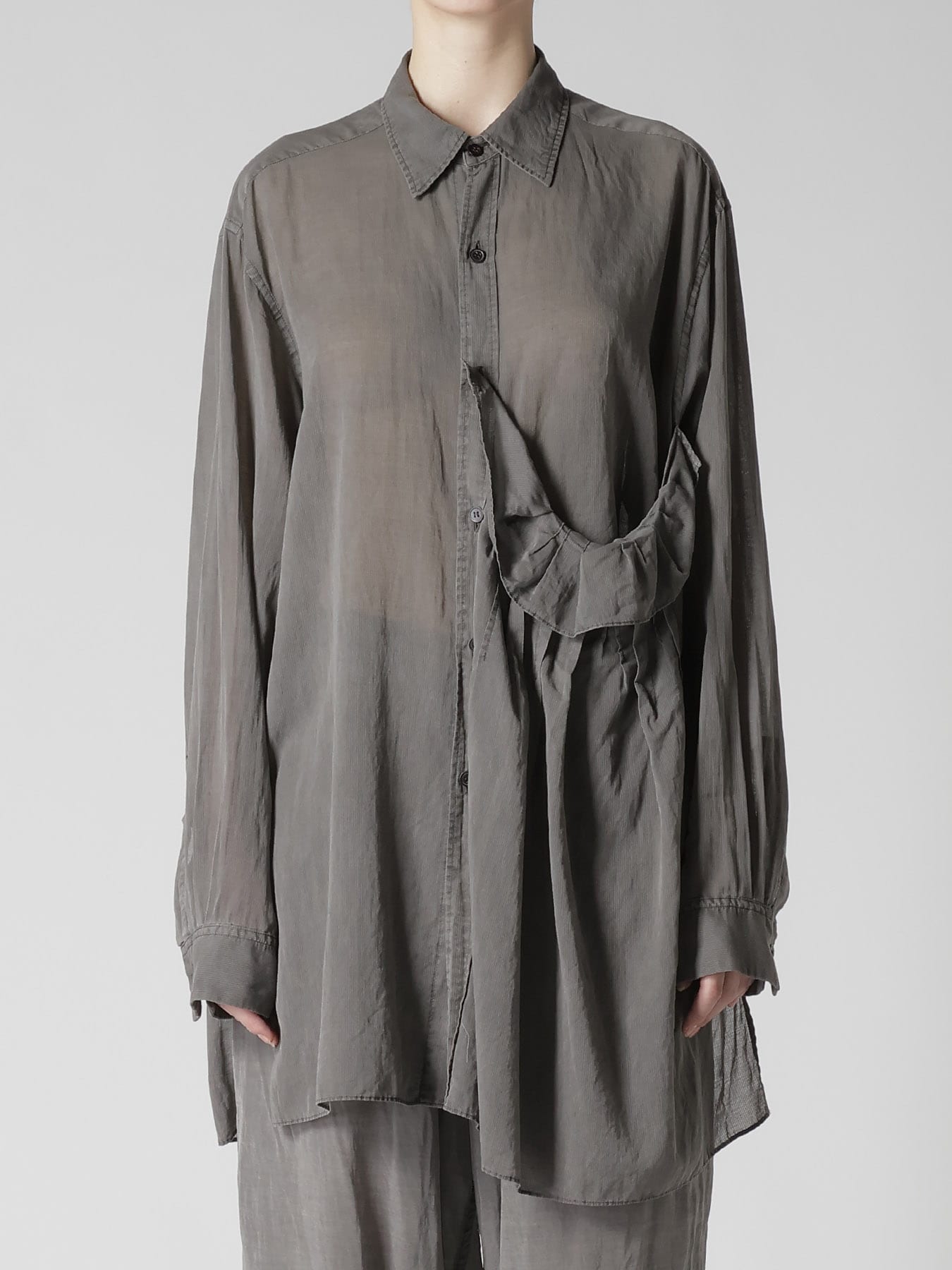 CUPRO/COTTON GARMENT DYED LEFT SIDE TUCK SHIRT