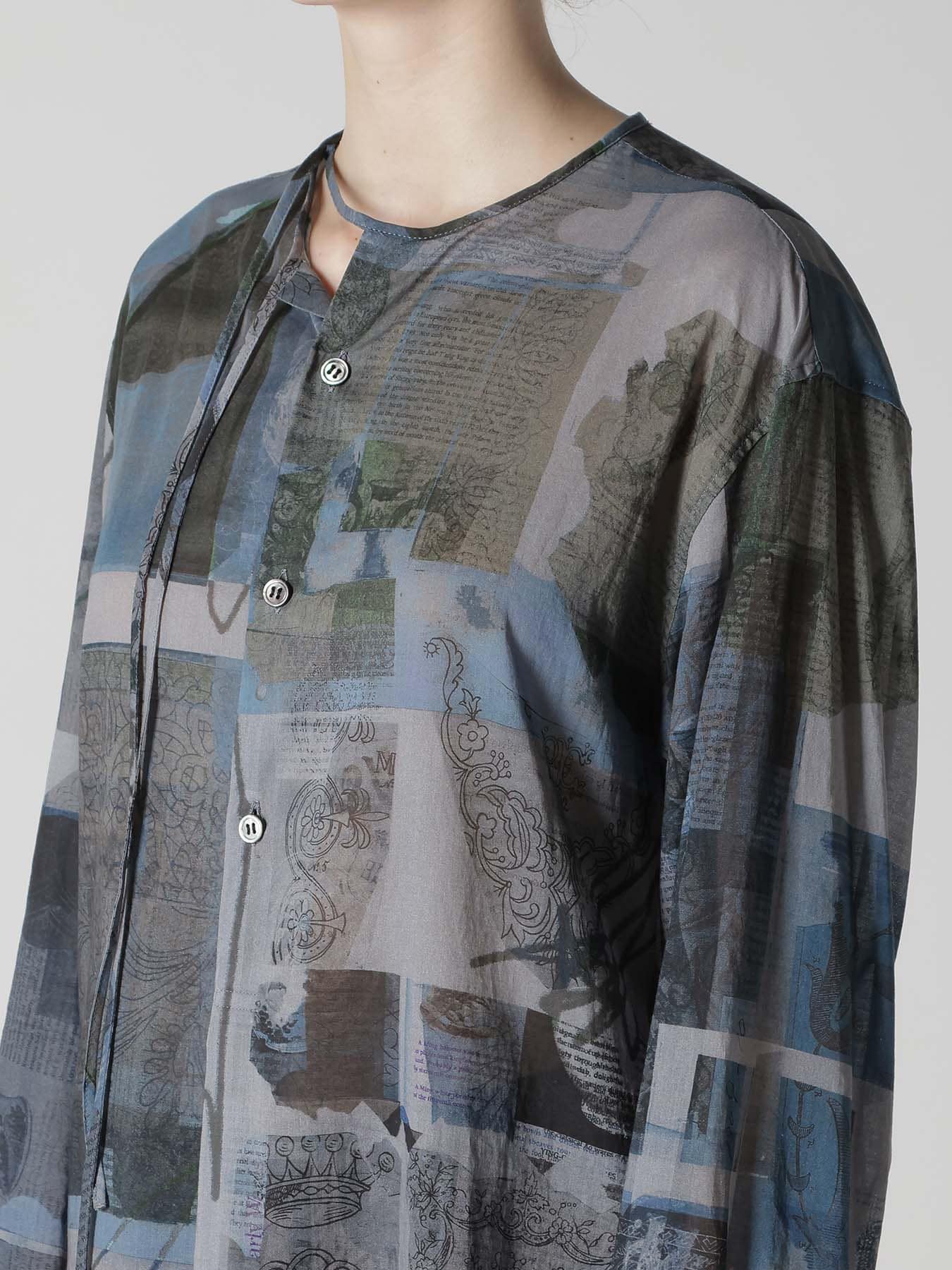 COTTON LAWN VASE COLLAGE PRINT DRAW STRING BLOUSE