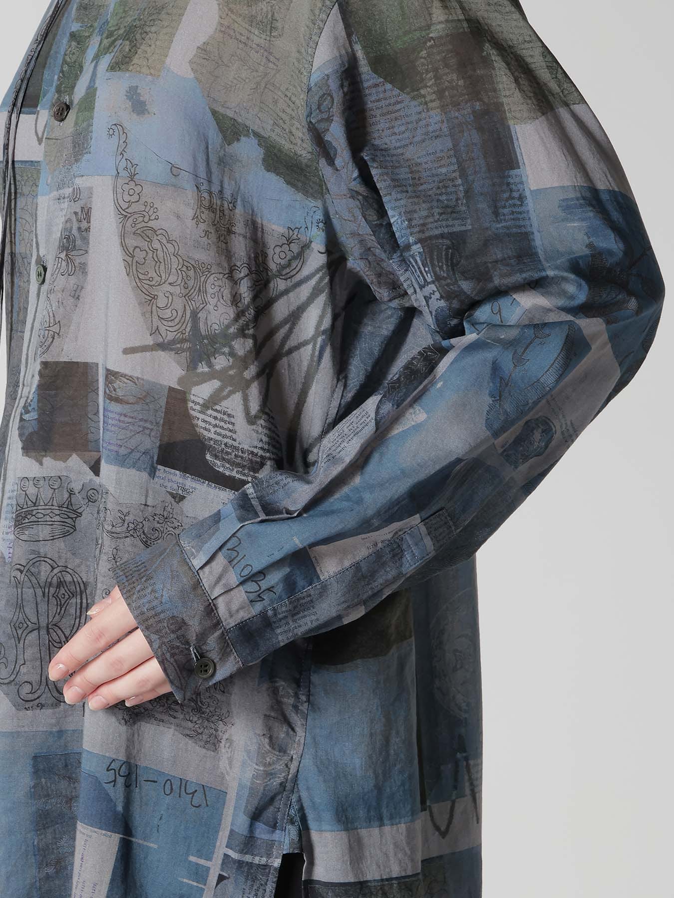 COTTON LAWN VASE COLLAGE PRINT DRAW STRING BLOUSE