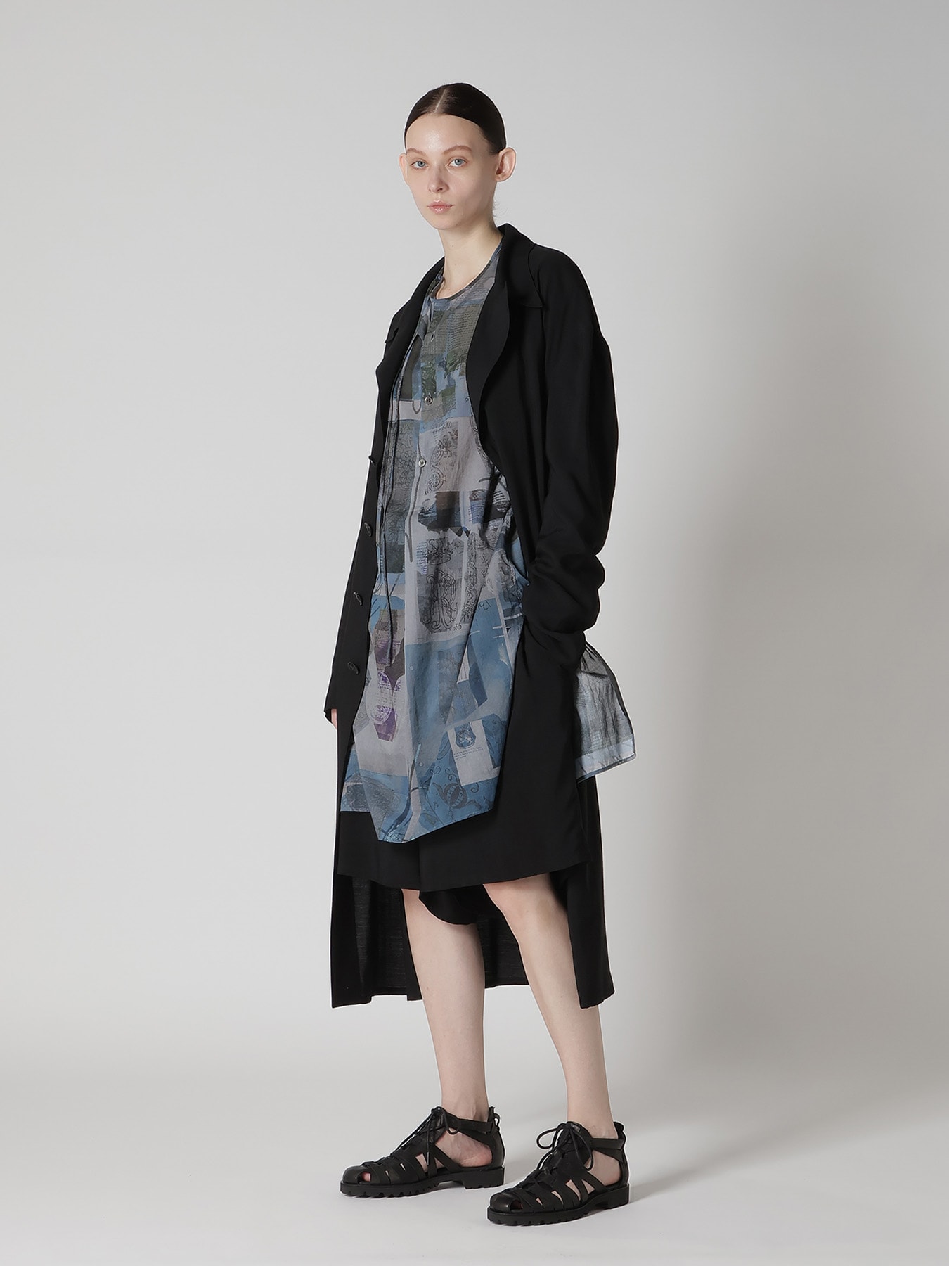 COTTON LAWN VASE COLLAGE PRINT DRAW STRING BLOUSE