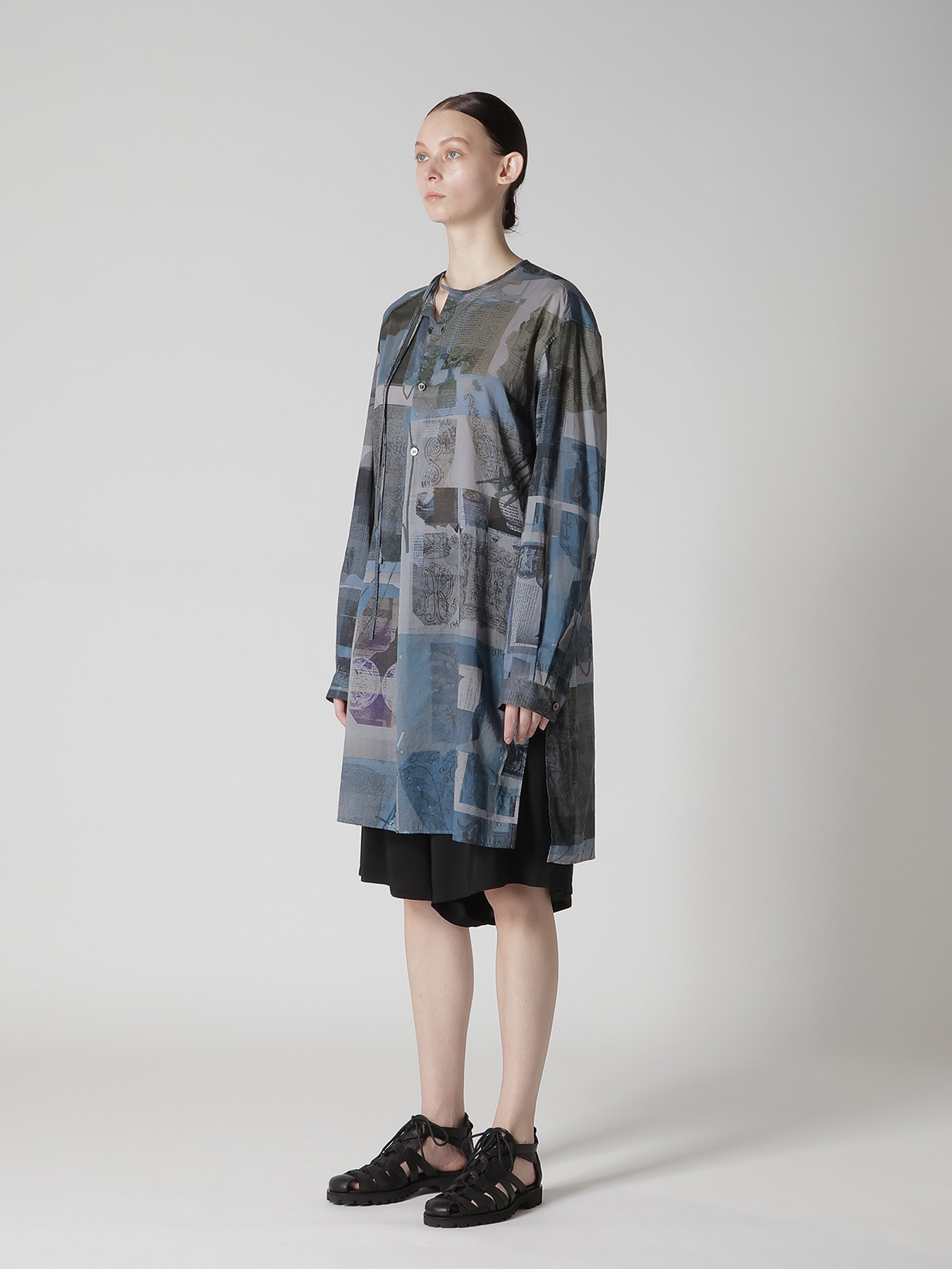 COTTON LAWN VASE COLLAGE PRINT DRAW STRING BLOUSE