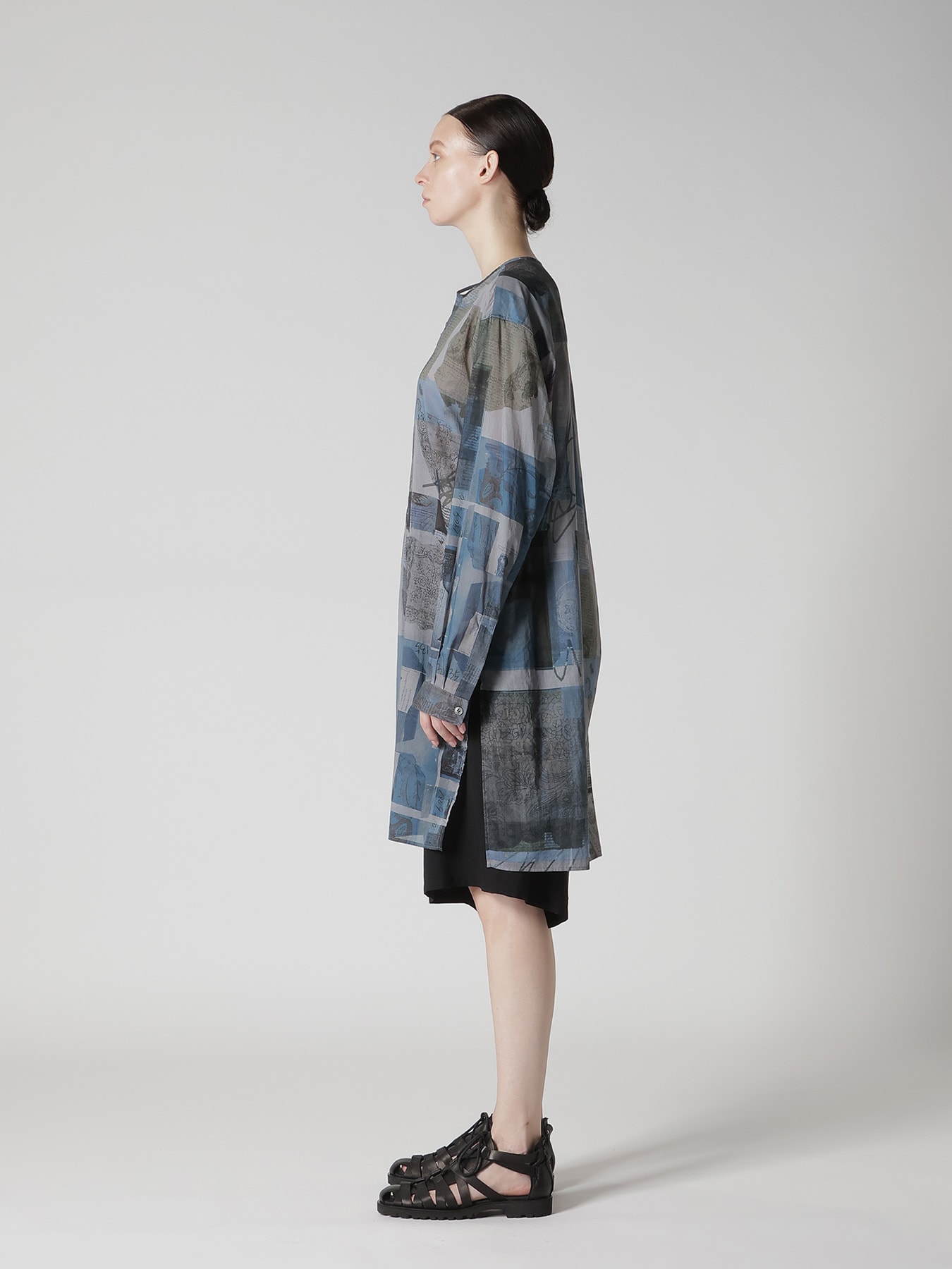 COTTON LAWN VASE COLLAGE PRINT DRAW STRING BLOUSE