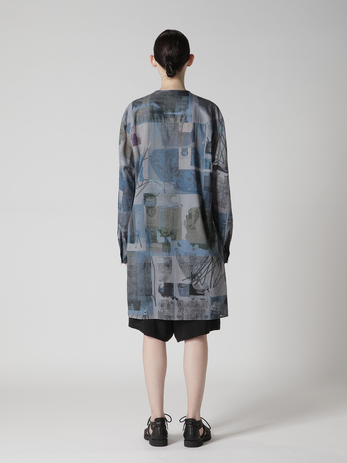 COTTON LAWN VASE COLLAGE PRINT DRAW STRING BLOUSE