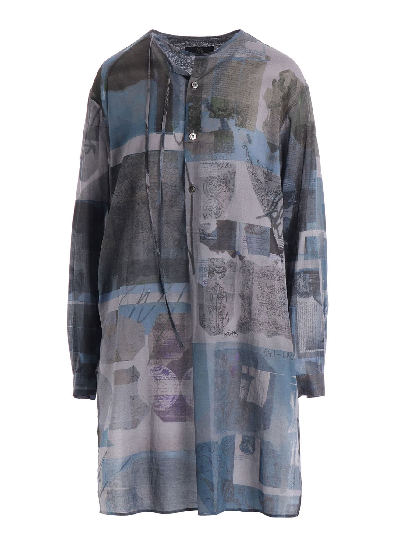 COTTON LAWN VASE COLLAGE PRINT DRAW STRING BLOUSE