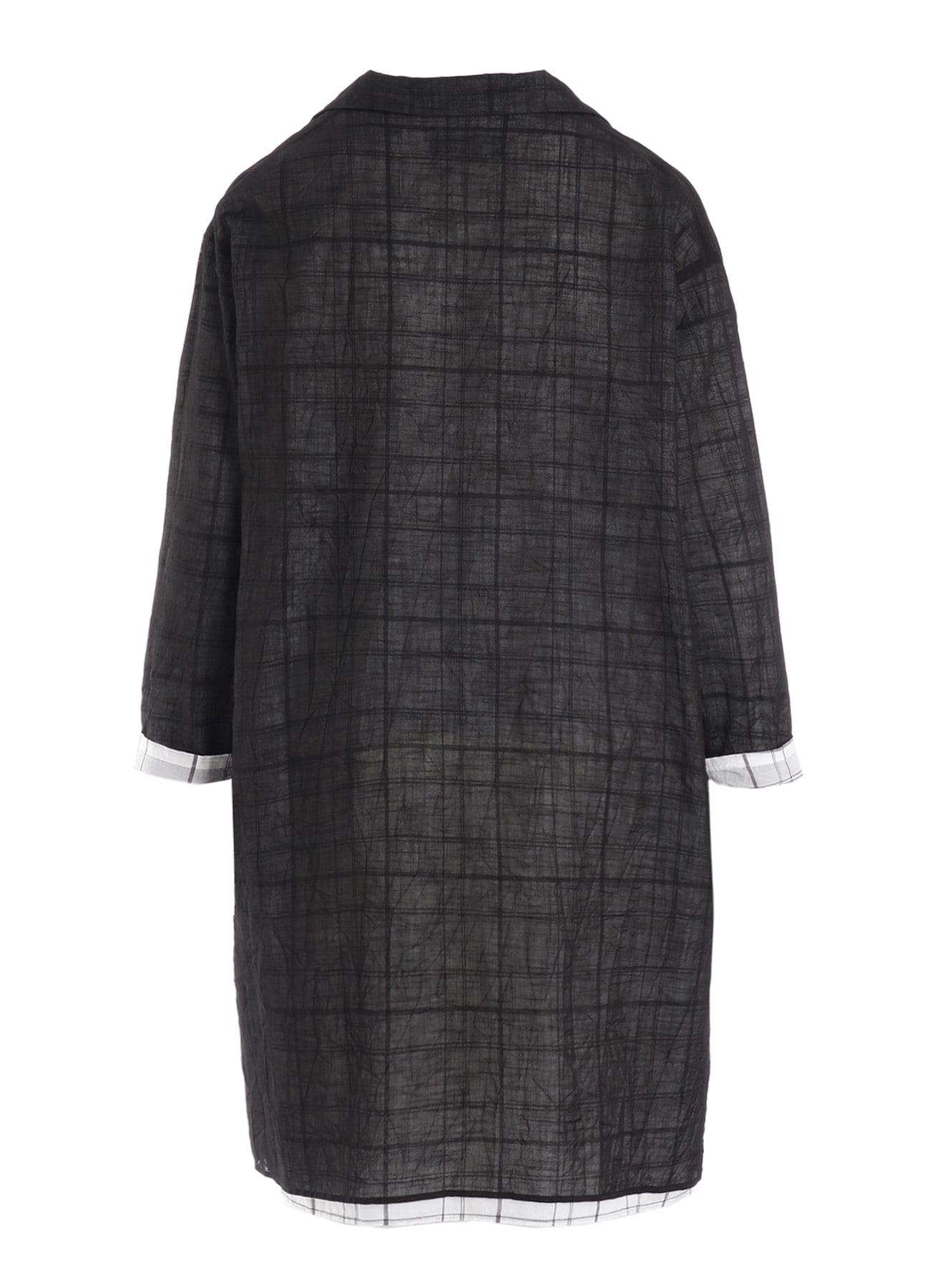 SHEER COTTON-LINEN PLAID LAYER BLOUSE