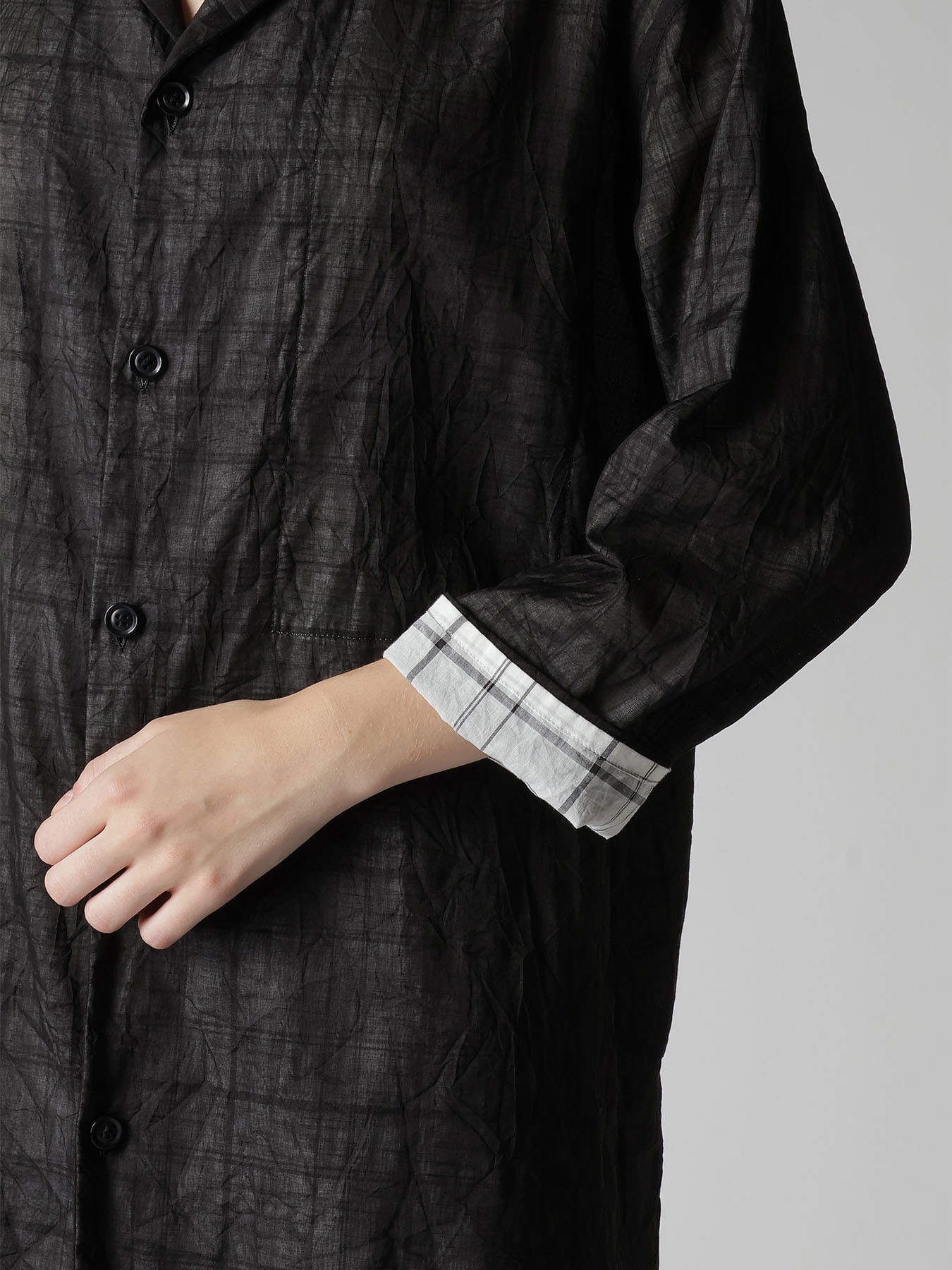 SHEER COTTON-LINEN PLAID LAYER BLOUSE