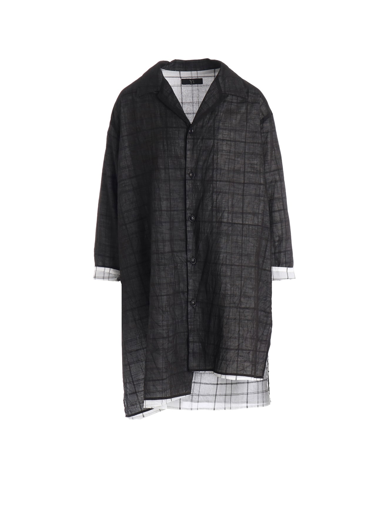 SHEER COTTON-LINEN PLAID LAYER BLOUSE