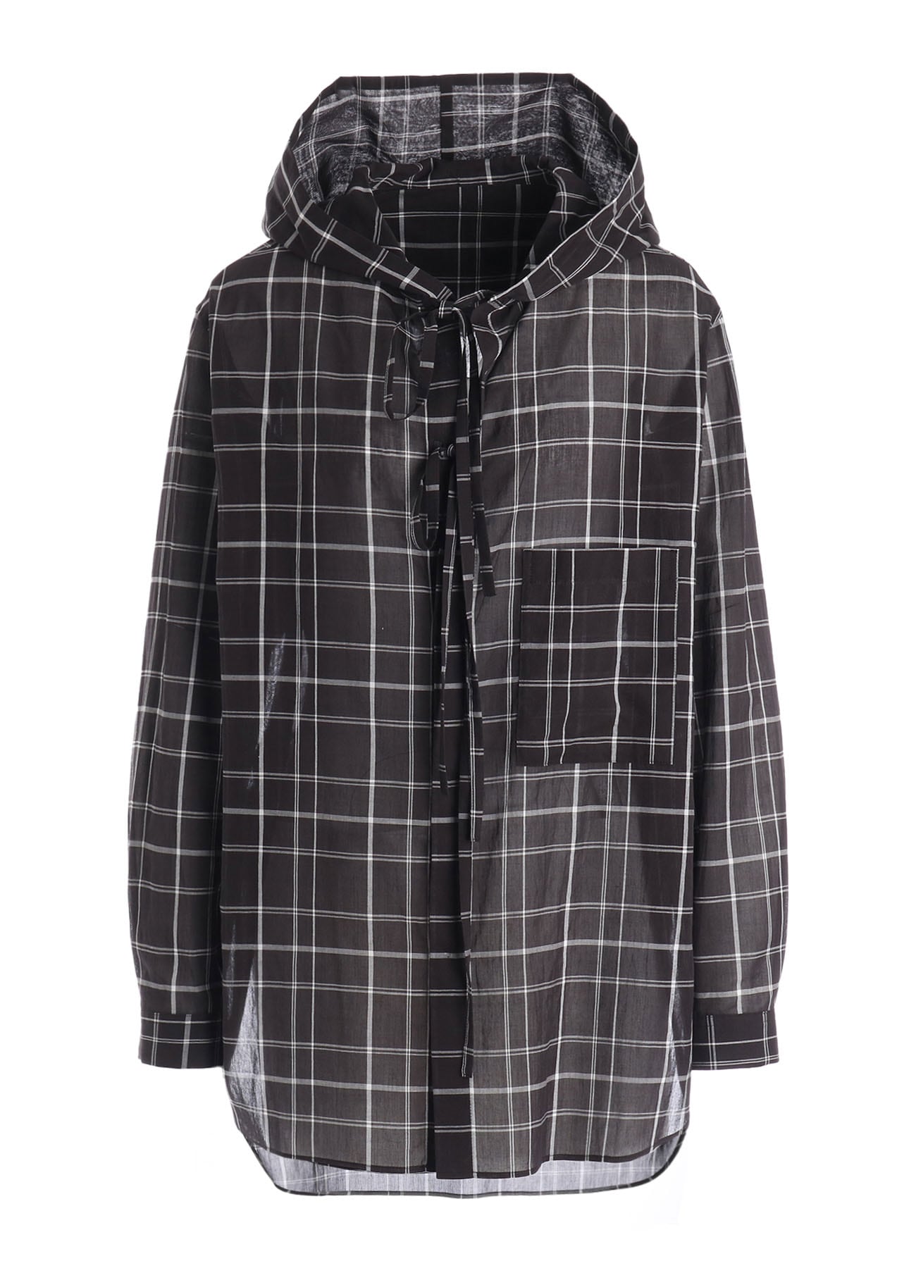 ORGANIC COTTON PLAID HOODED BLOUSE