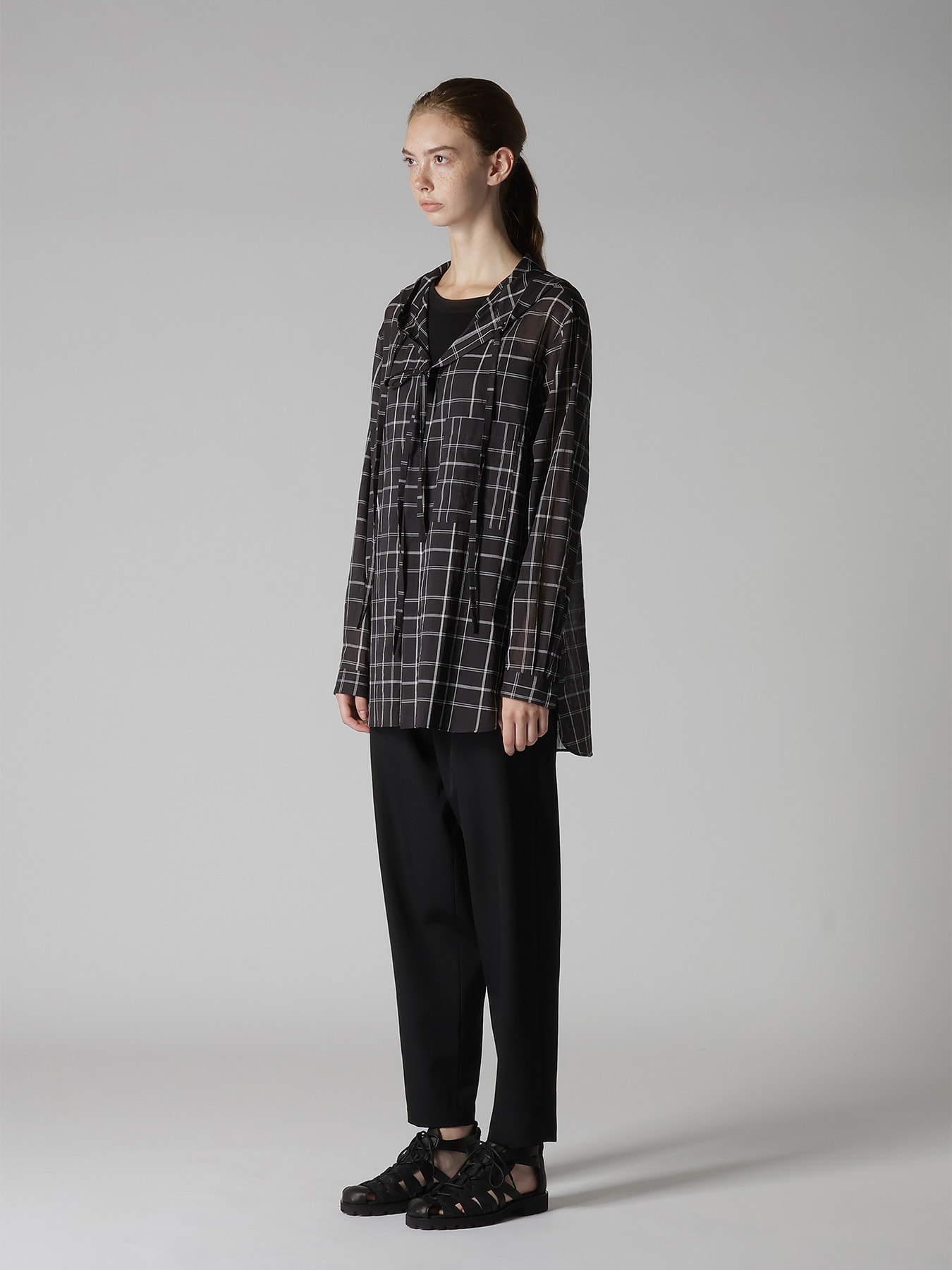 ORGANIC COTTON PLAID HOODED BLOUSE