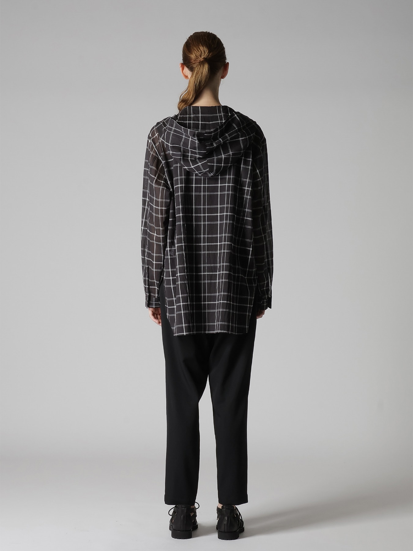 ORGANIC COTTON PLAID HOODED BLOUSE