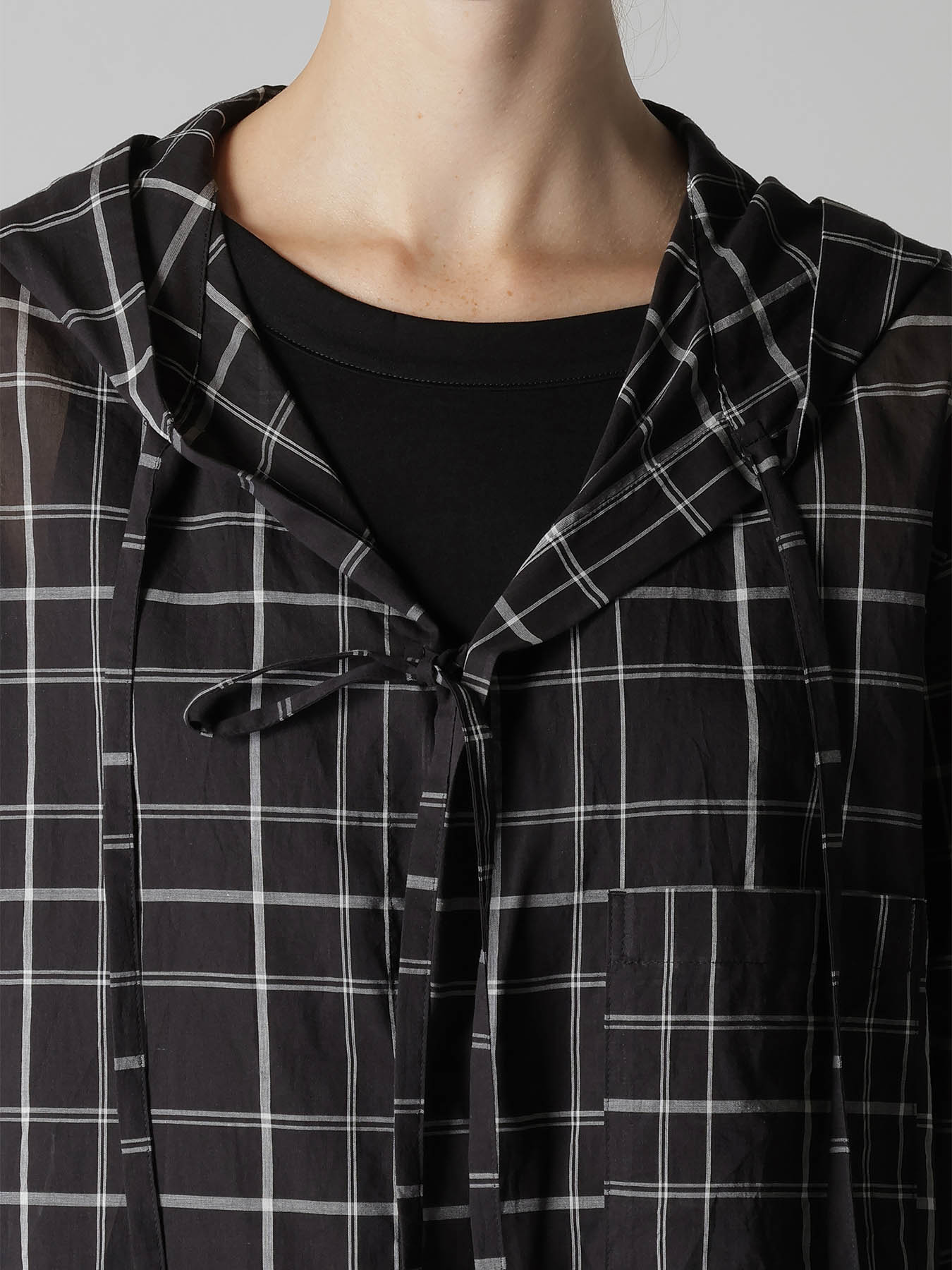 ORGANIC COTTON PLAID HOODED BLOUSE