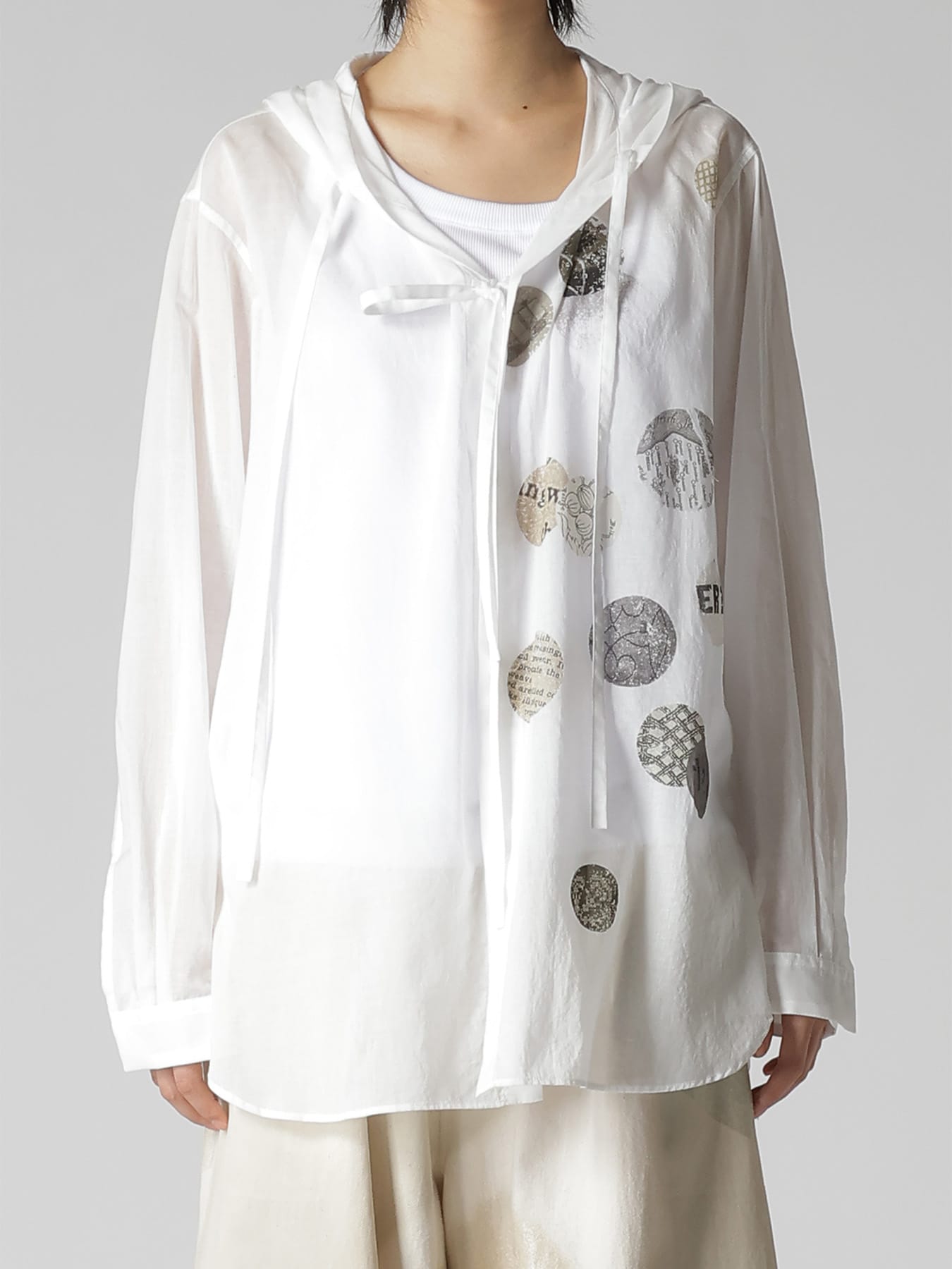 COTTON LAWN ANGEL DOT PRINT HOODED BLOUSE