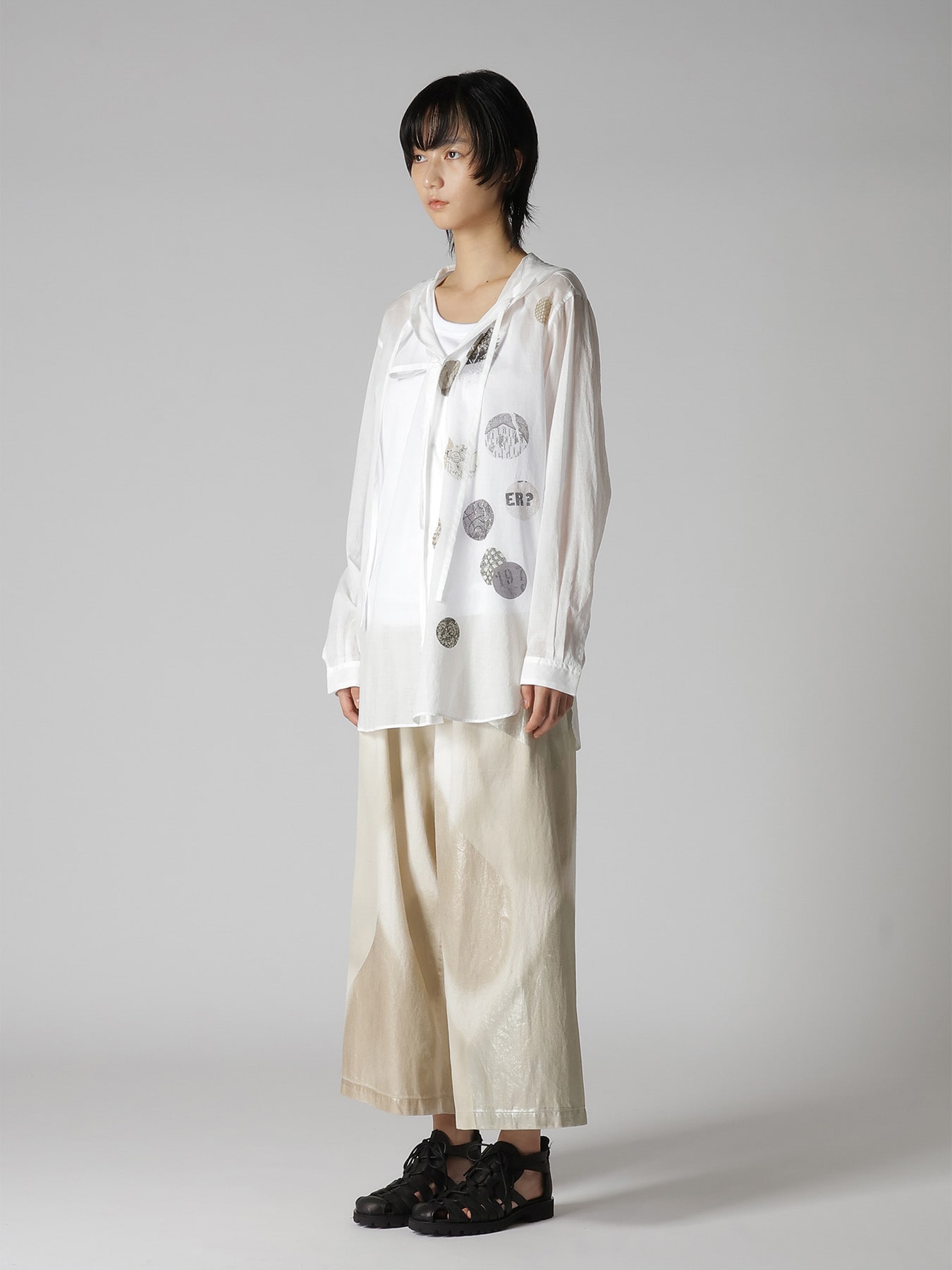 COTTON LAWN ANGEL DOT PRINT HOODED BLOUSE