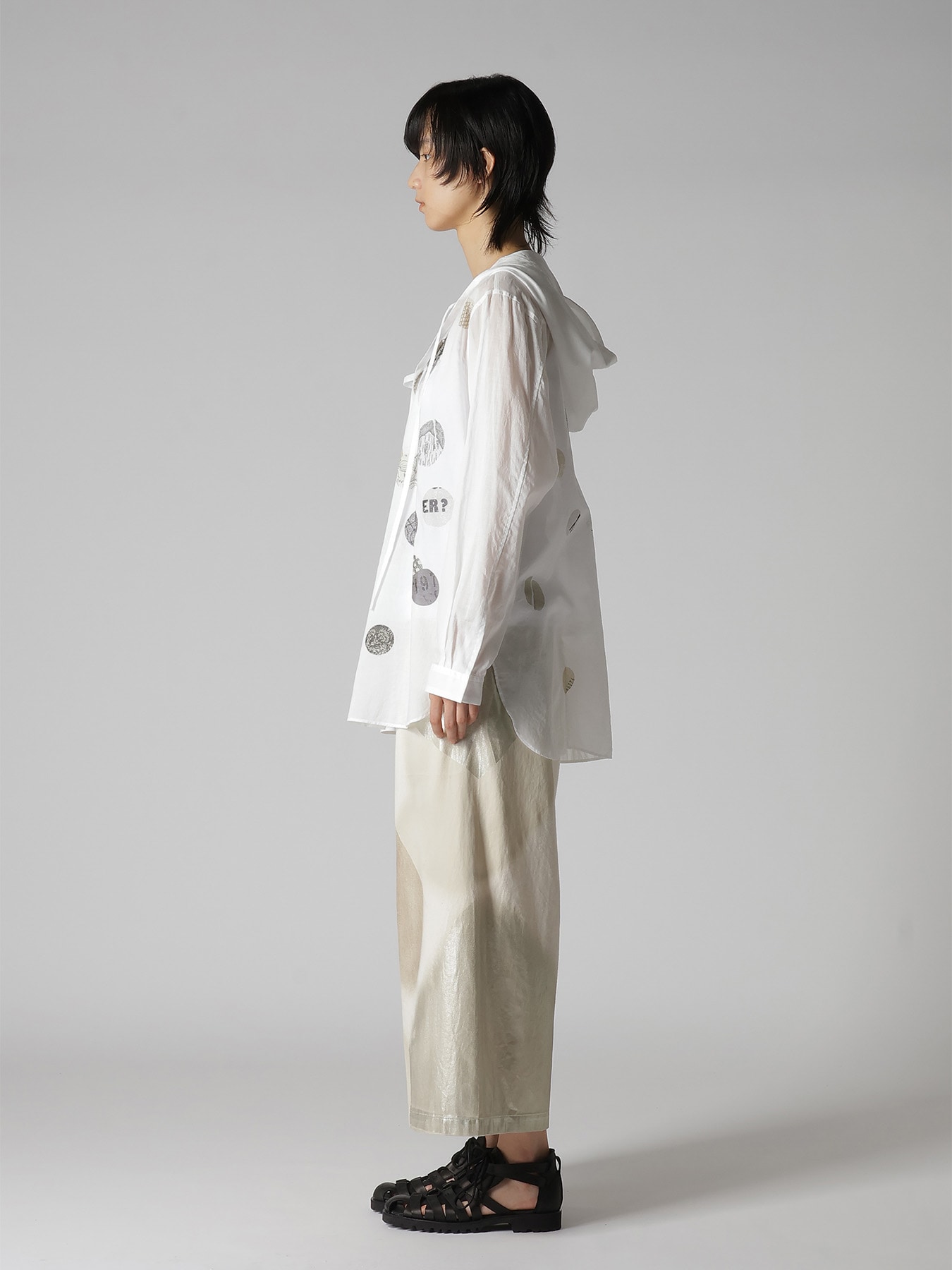 COTTON LAWN ANGEL DOT PRINT HOODED BLOUSE