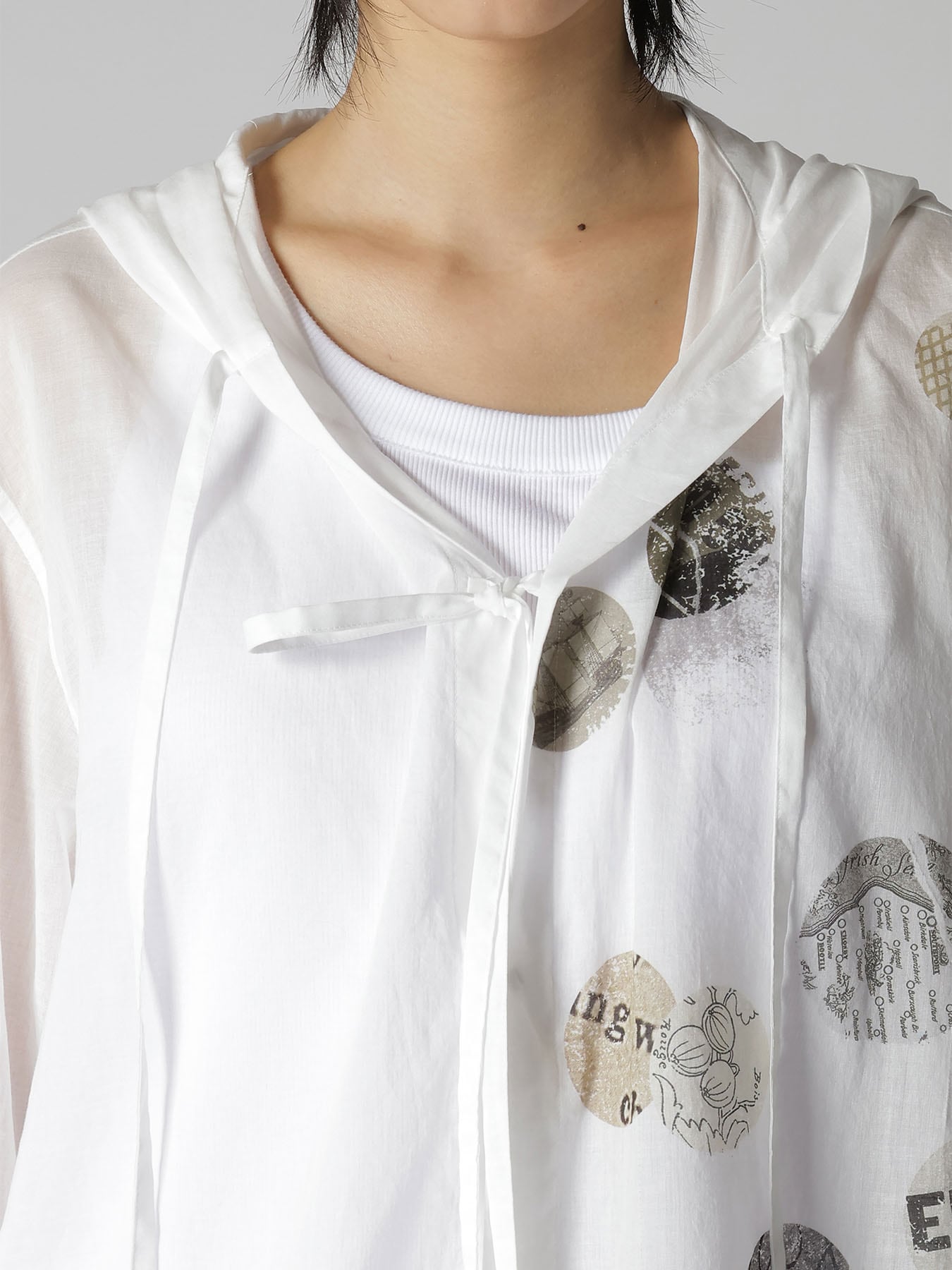 COTTON LAWN ANGEL DOT PRINT HOODED BLOUSE