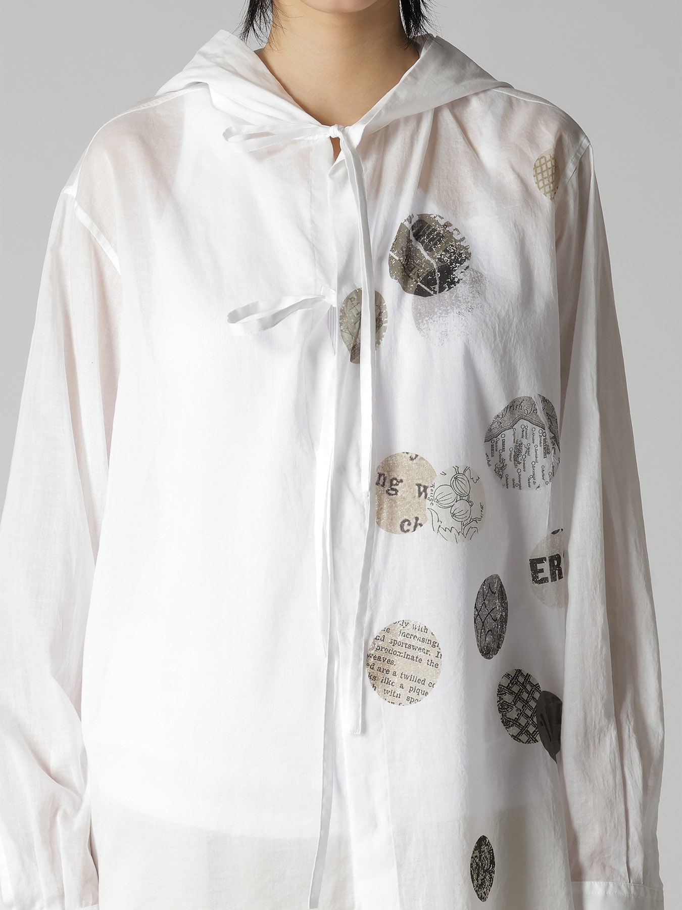 COTTON LAWN ANGEL DOT PRINT HOODED BLOUSE