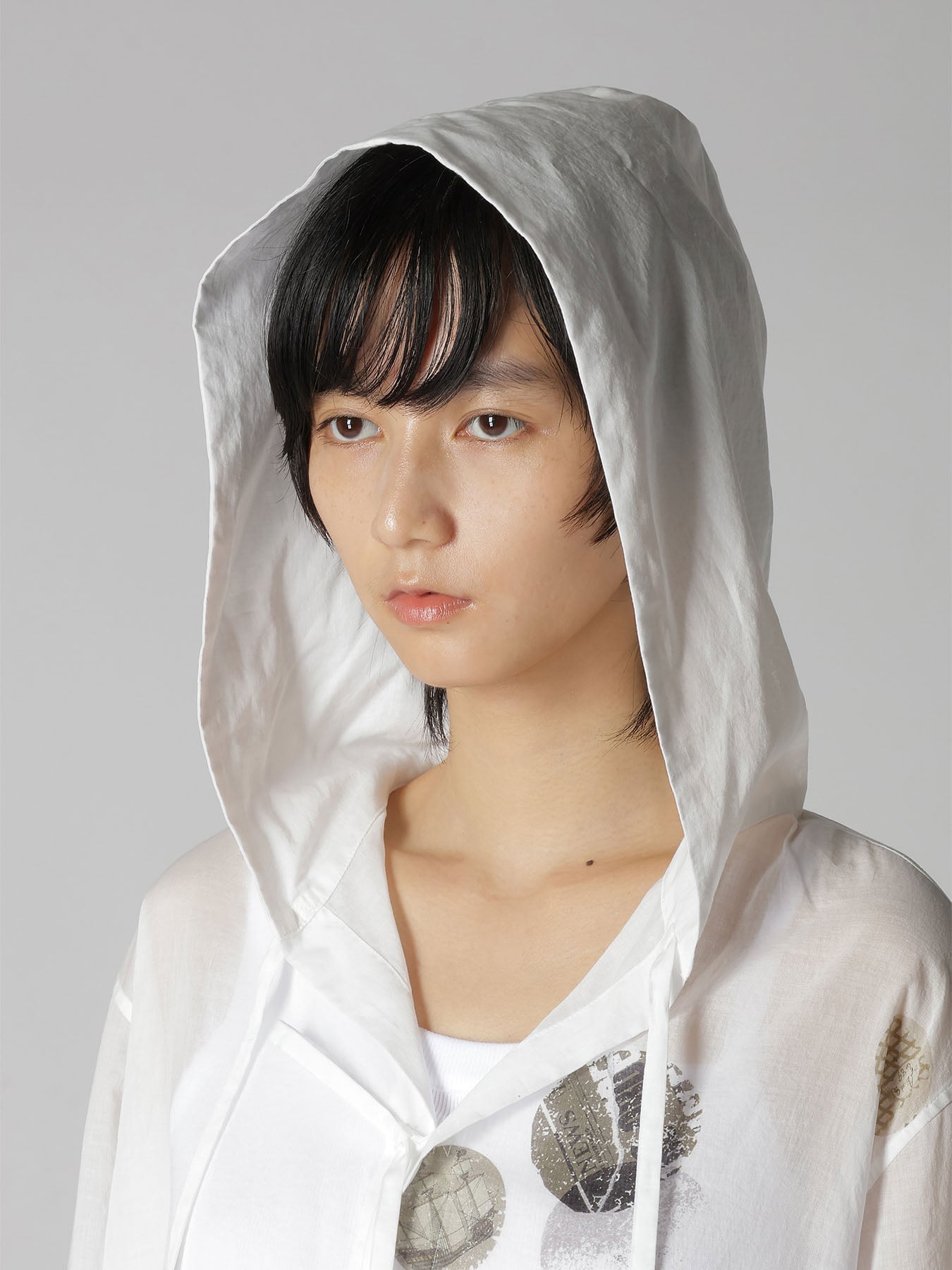 COTTON LAWN ANGEL DOT PRINT HOODED BLOUSE