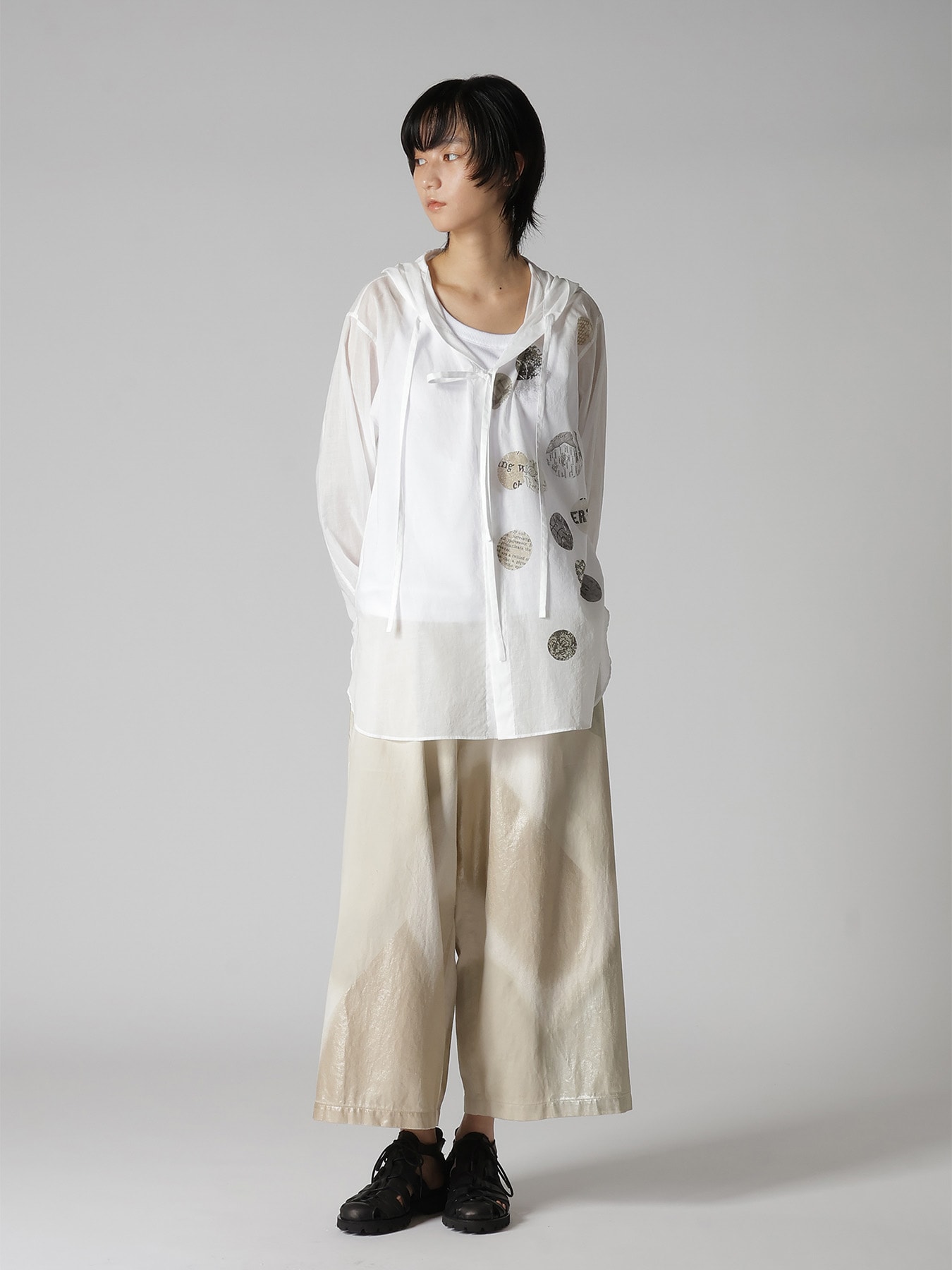 COTTON LAWN ANGEL DOT PRINT HOODED BLOUSE