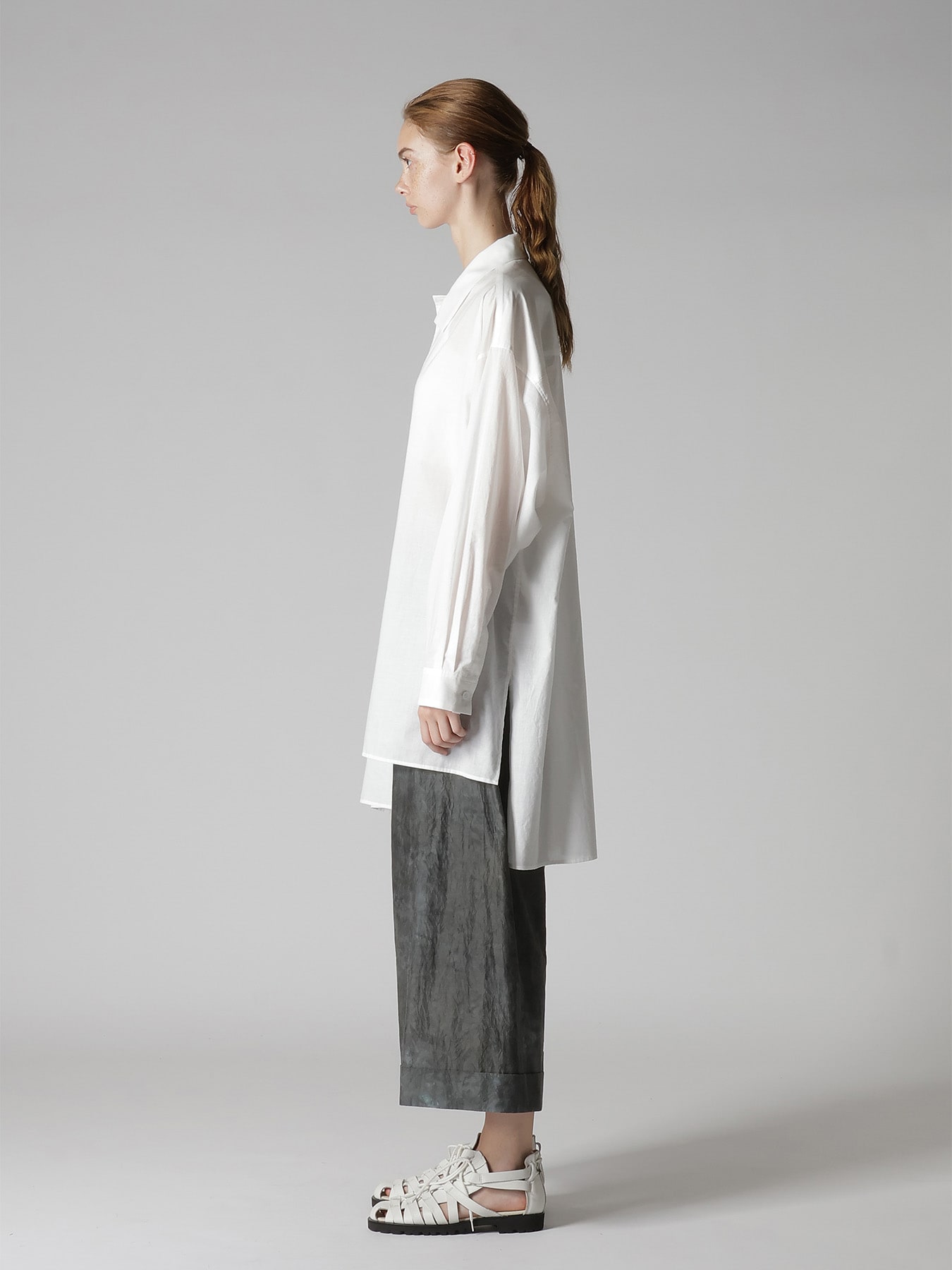 COTTON LAWN ASYMMETRIC BIG BLOUSE