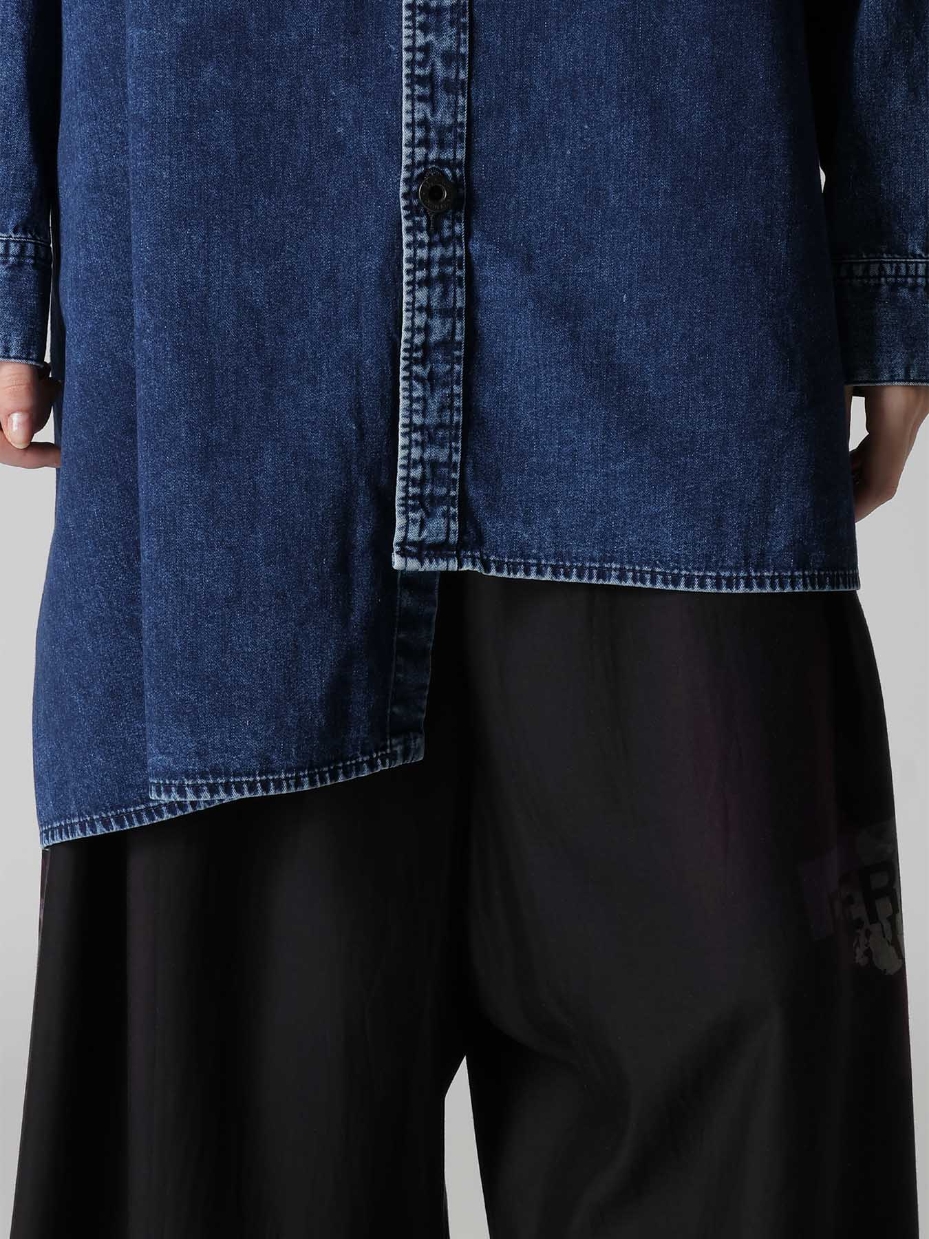 6OZ DENIM CHEMICAL WASH ASYMMETRIC BIG BLOUSE