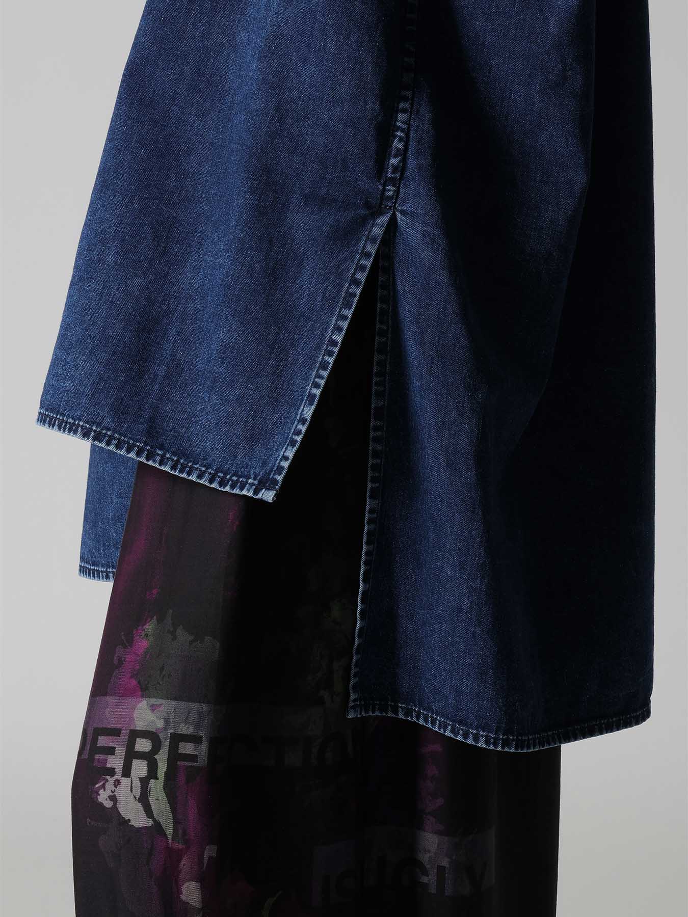 6OZ DENIM CHEMICAL WASH ASYMMETRIC BIG BLOUSE