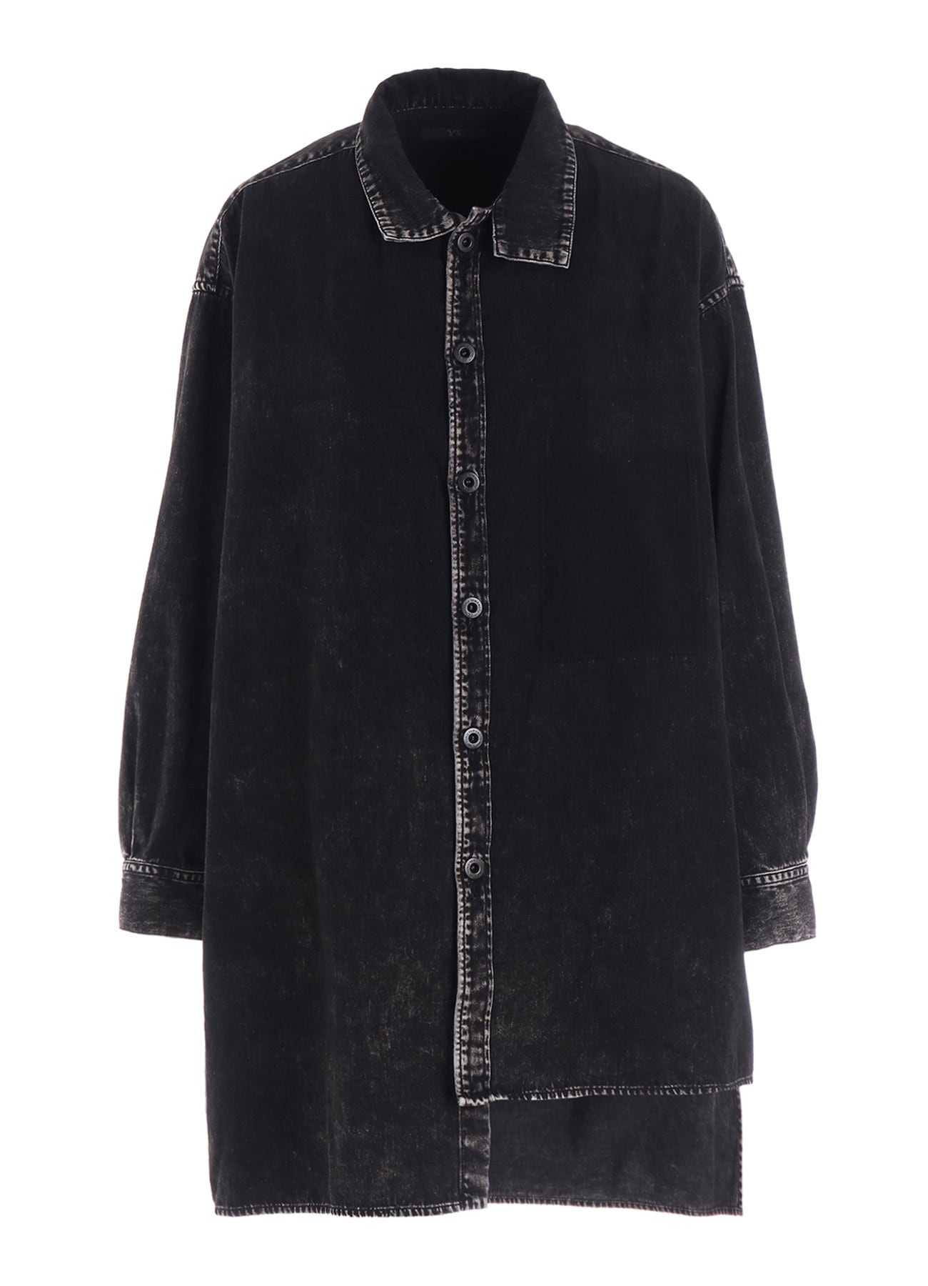 6OZ DENIM CHEMICAL WASH ASYMMETRIC BIG BLOUSE