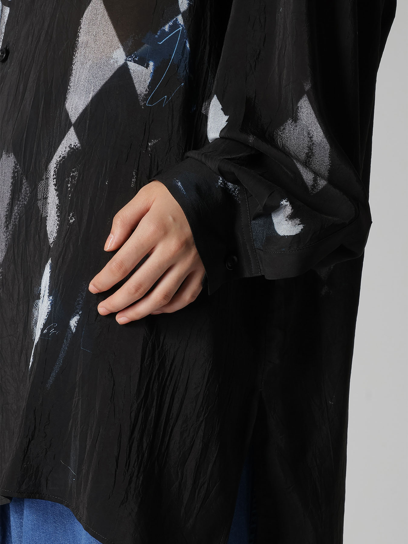 DIAMOND PATTERN CUPRO OVERSIZED BLOUSE