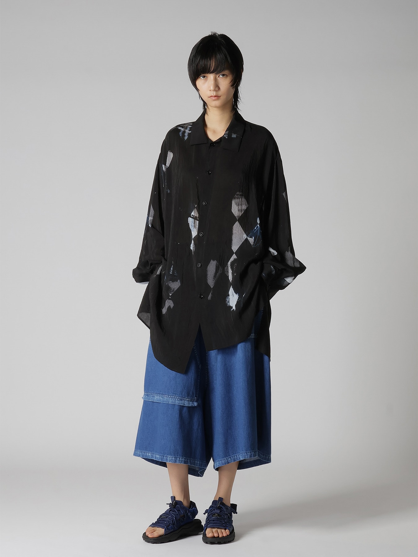 DIAMOND PATTERN CUPRO OVERSIZED BLOUSE