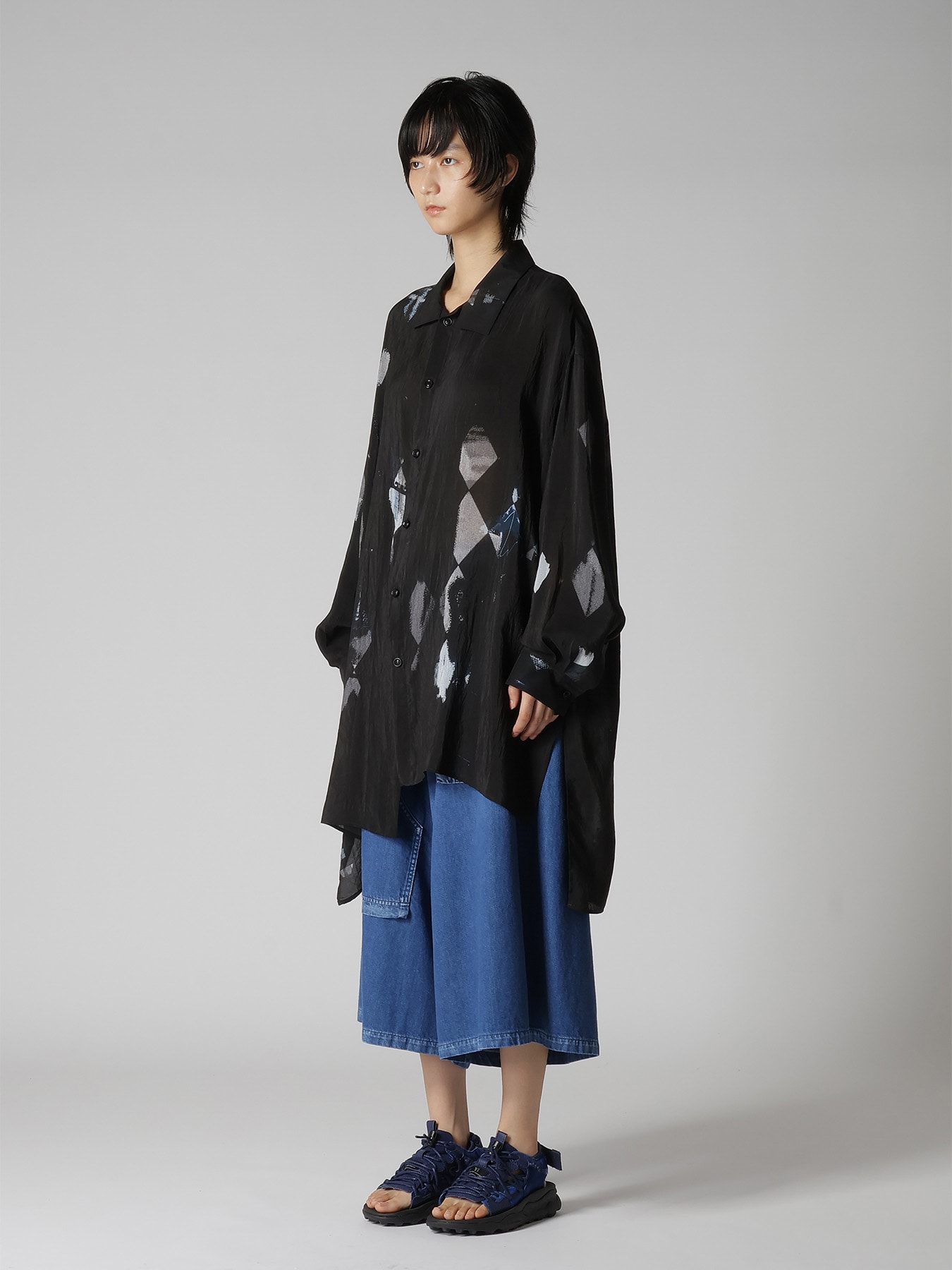 DIAMOND PATTERN CUPRO OVERSIZED BLOUSE