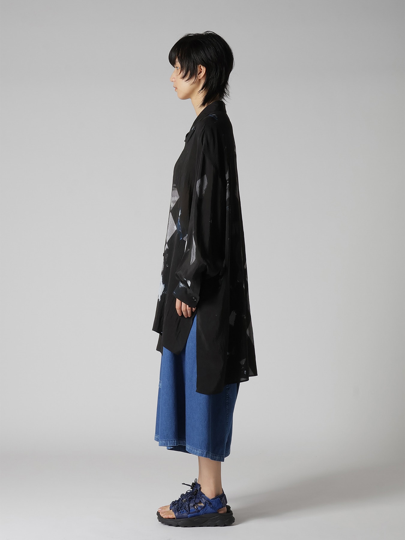 DIAMOND PATTERN CUPRO OVERSIZED BLOUSE