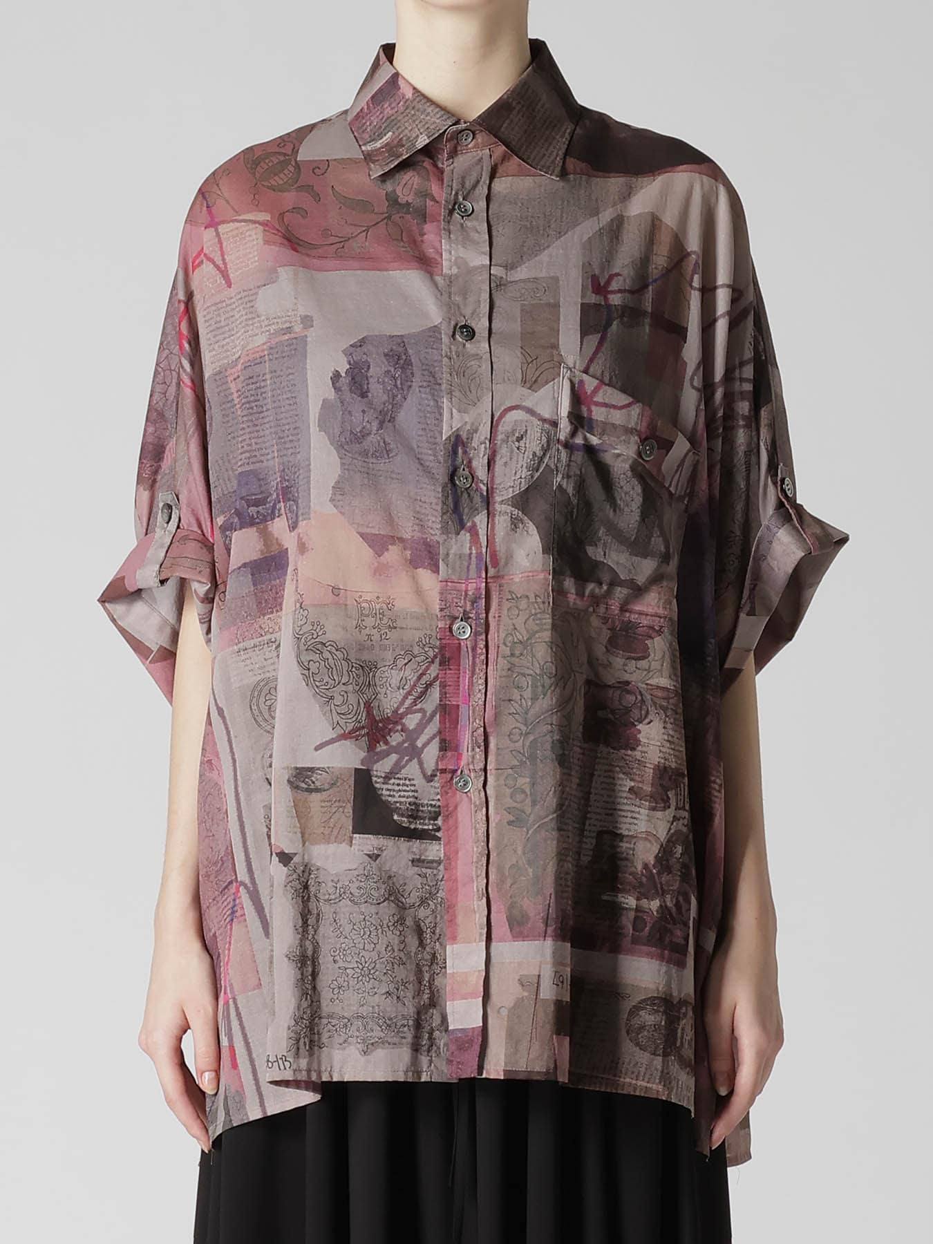 COTTON LAWN VASE COLLAGE PRINT DOLMAN SLEEVE SHIRT